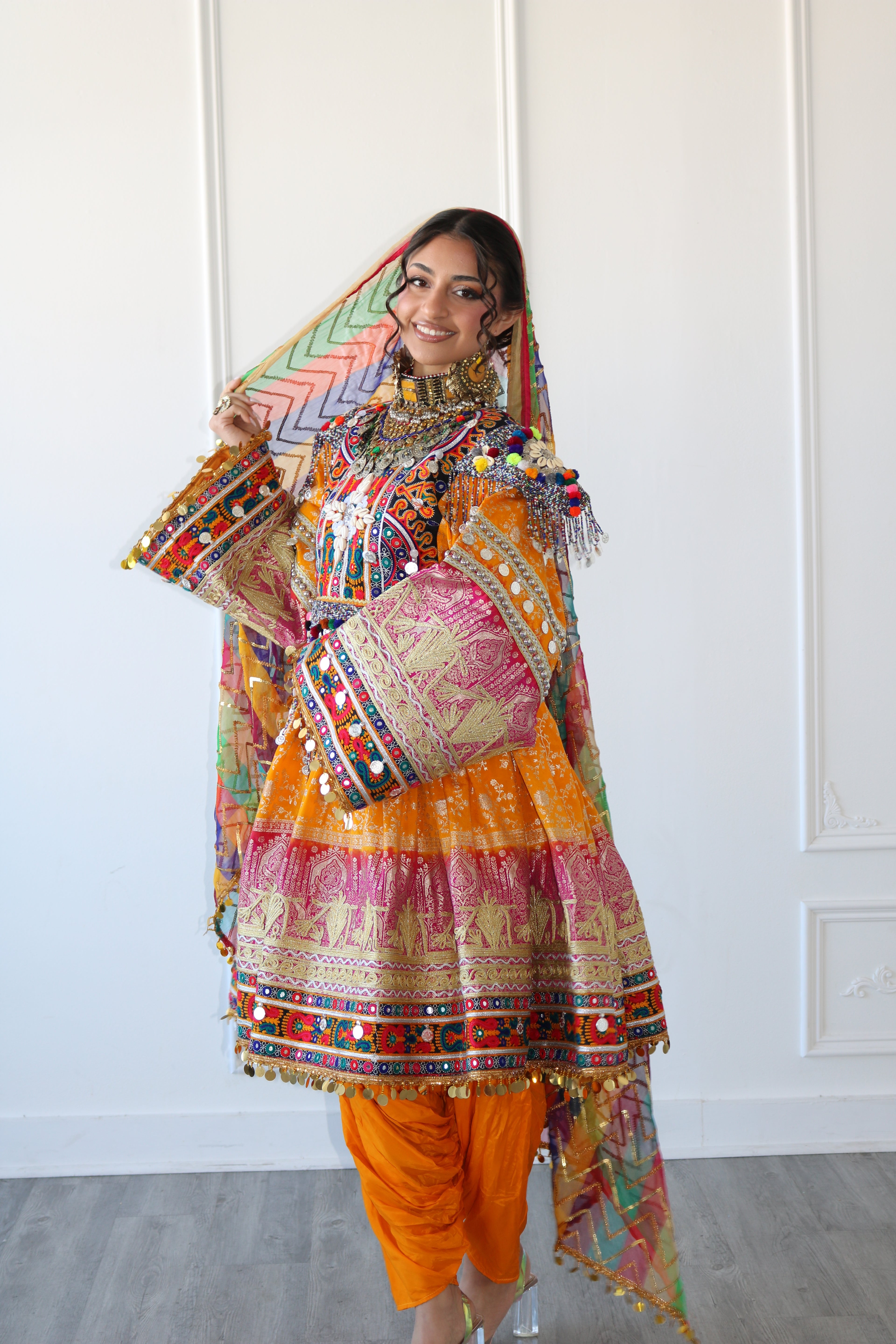 Fazila Afghan Kuchi Dress (pink/ yellow)