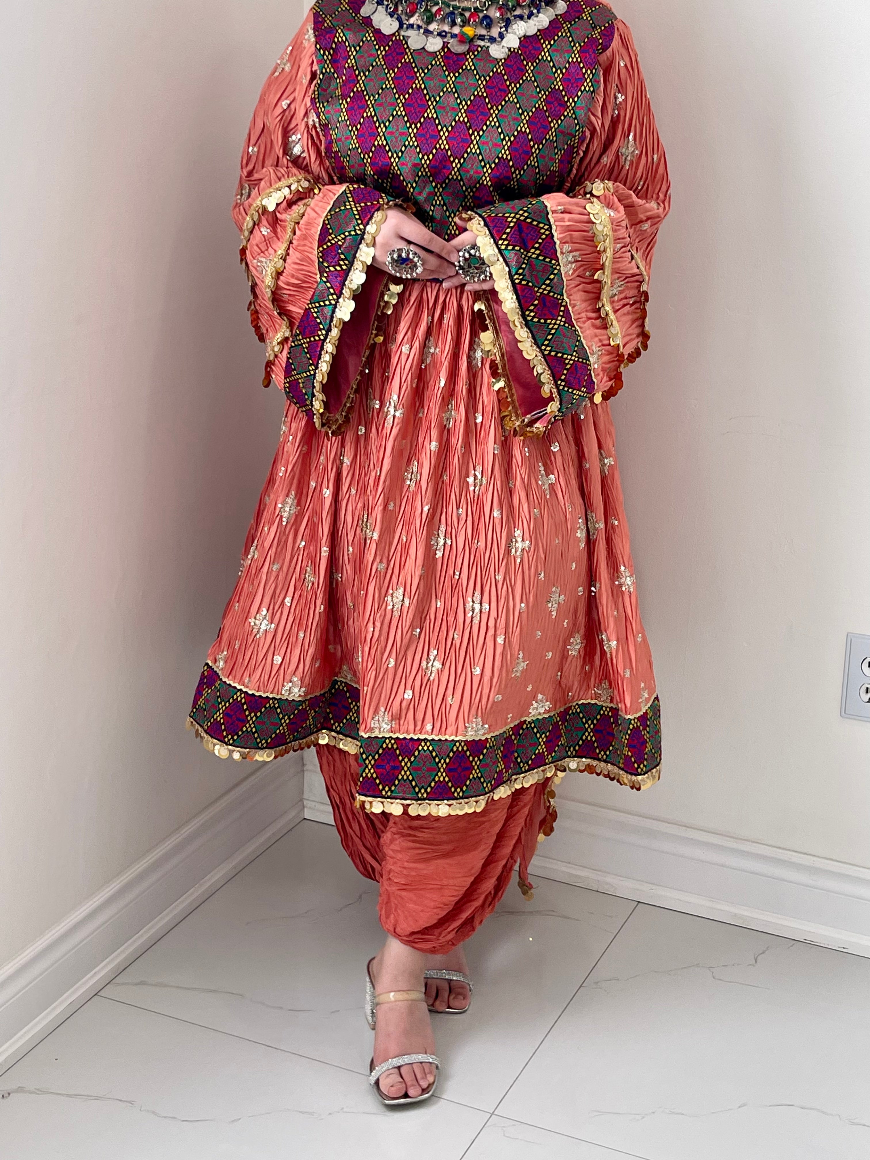 Marwa Afghan Kuchi Dress (Peach)