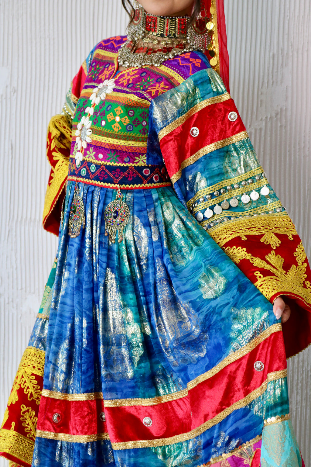 Layma Afghan Kuchi Dress(red/blue)