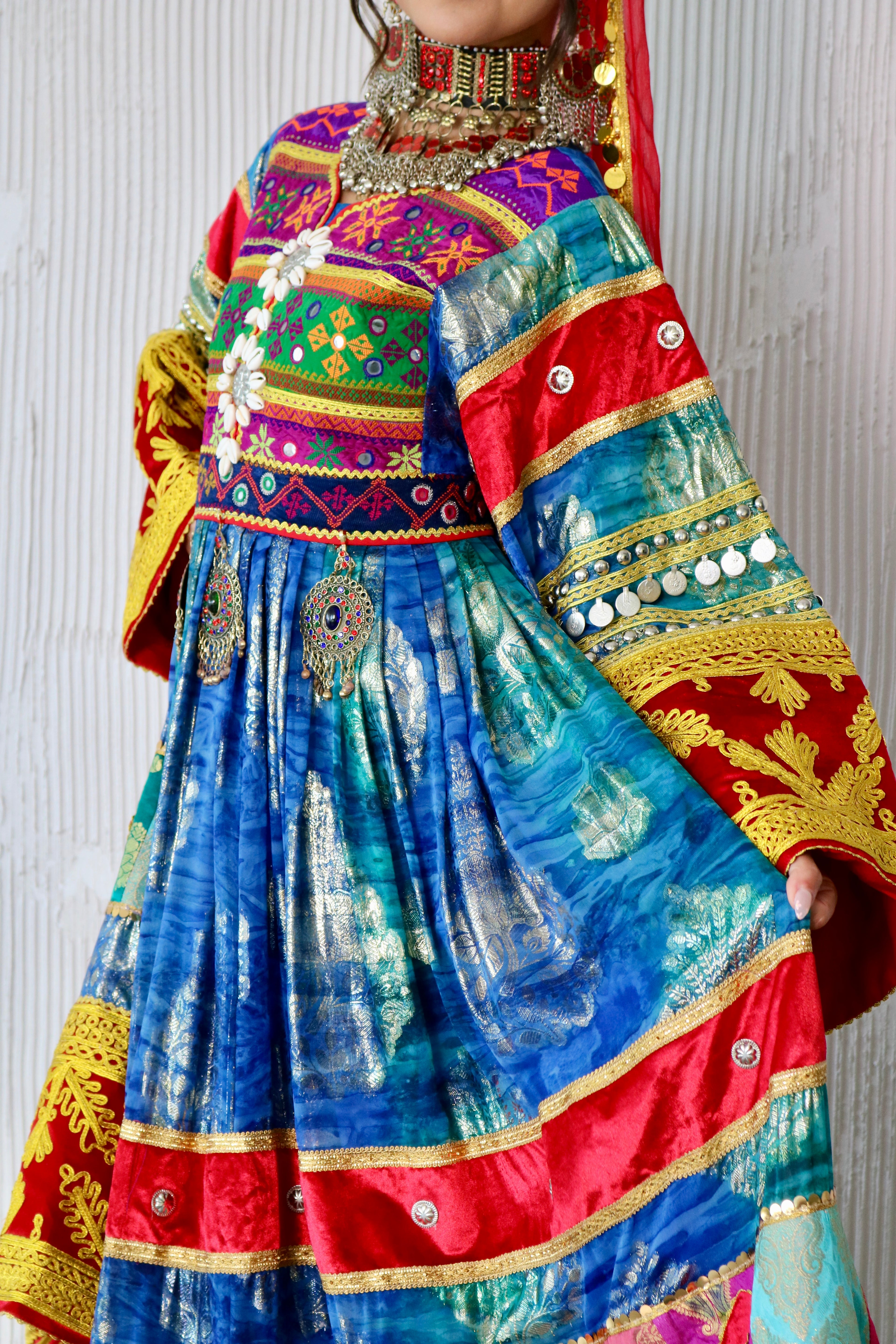 Layma Afghan Kuchi Dress(red/blue)