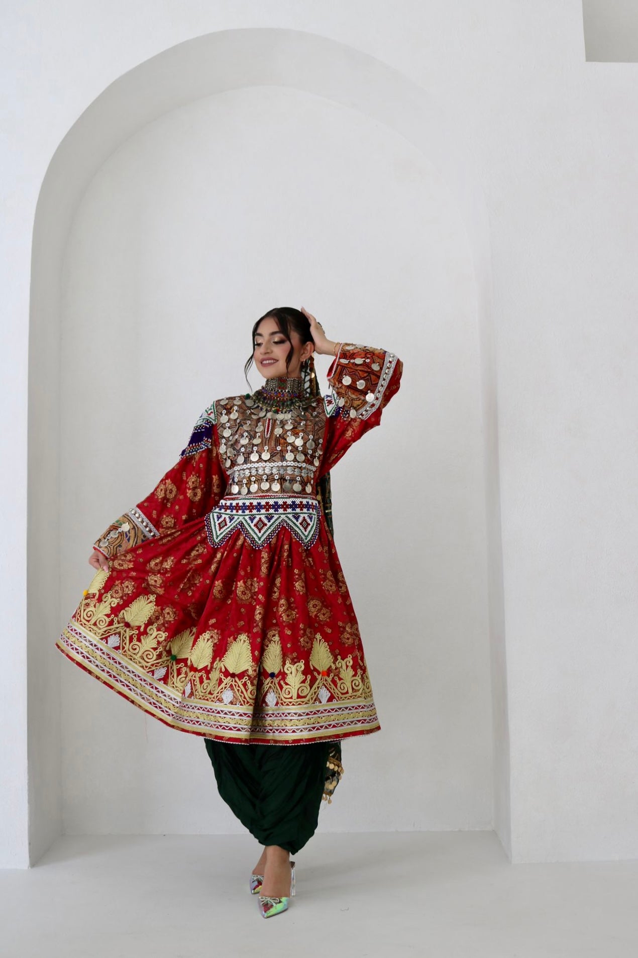 Farzana Afghan Kuchi Dress (red)