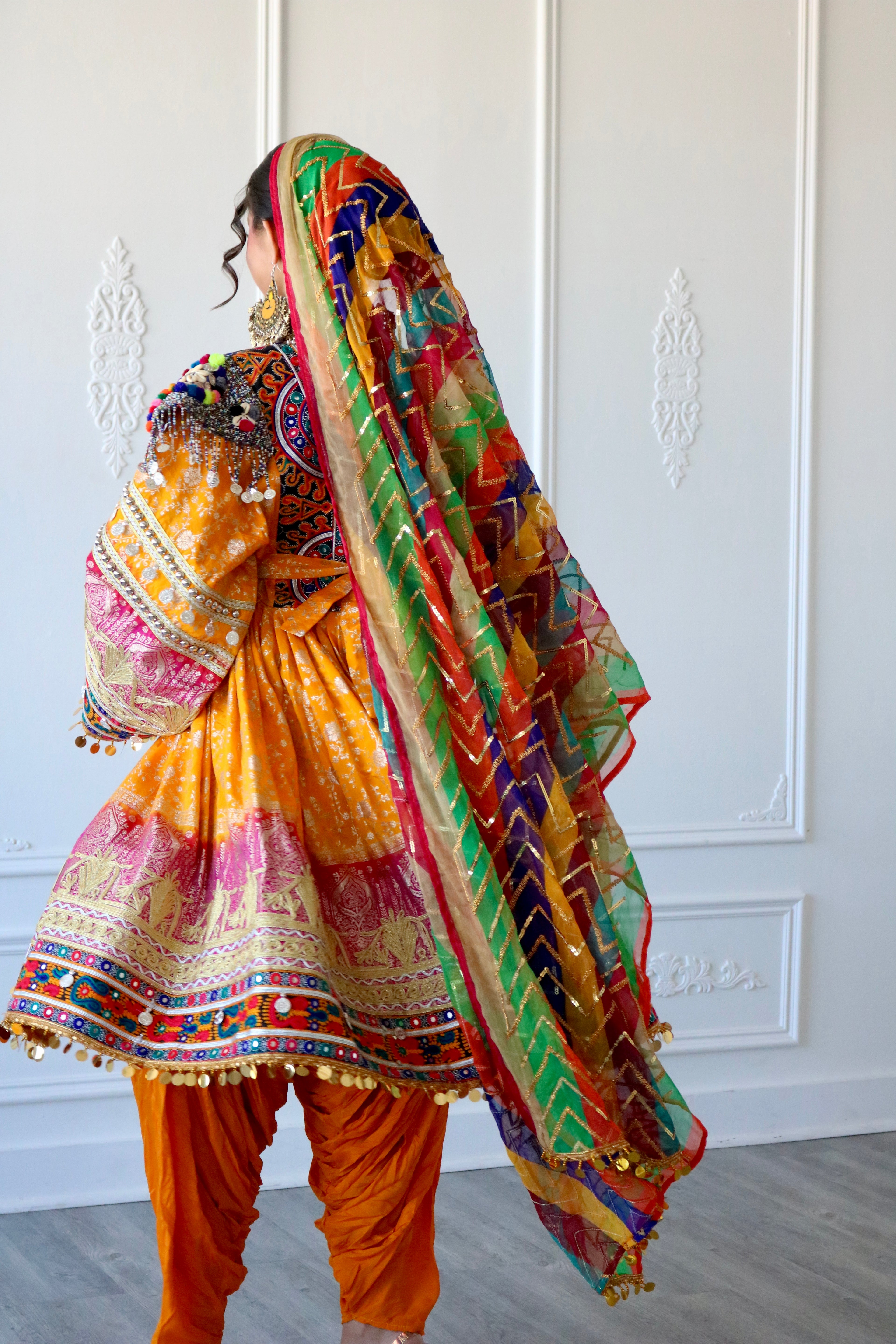 Fazila Afghan Kuchi Dress (pink/ yellow)