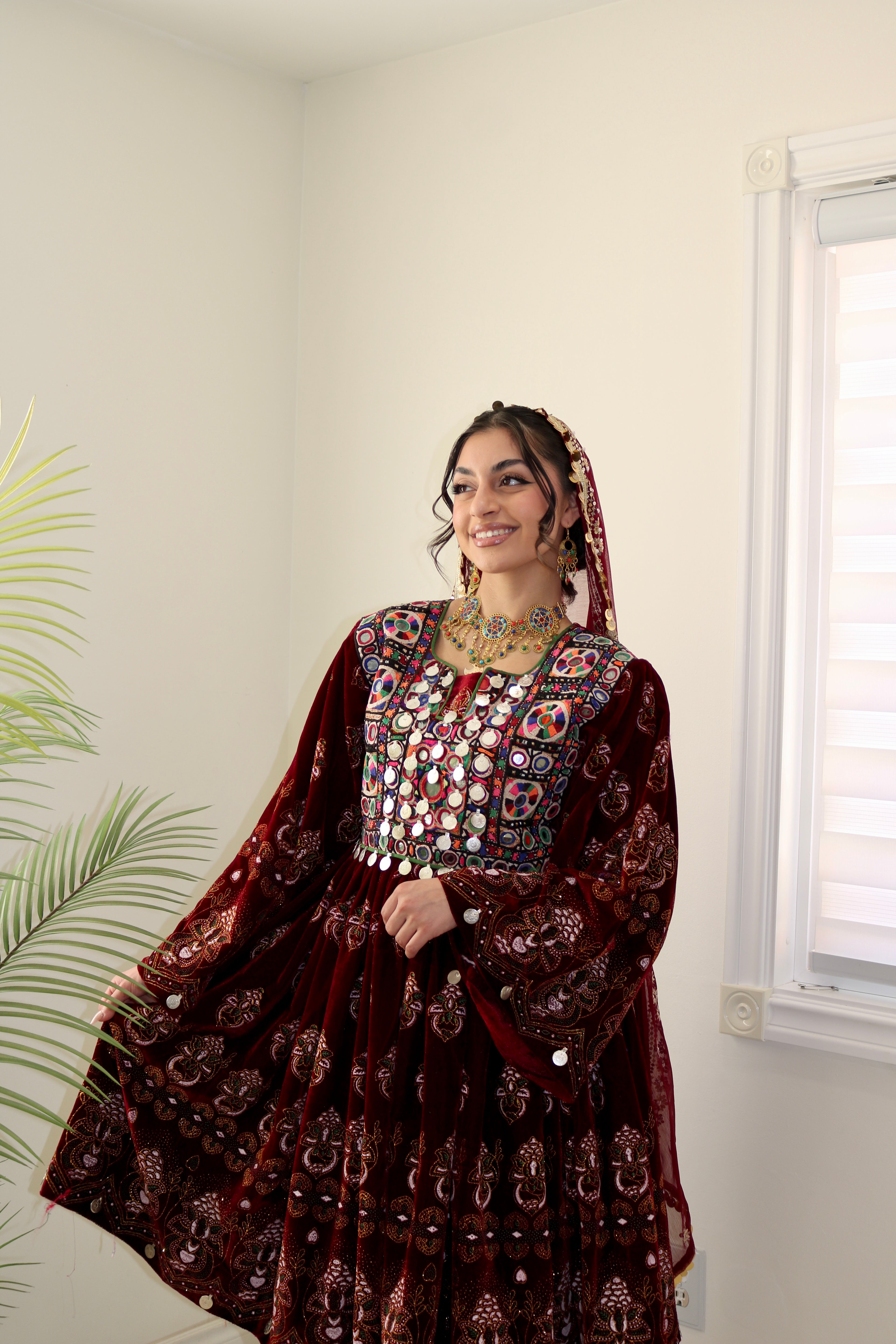 Wahida Afghan Kuchi Dress (maroon)