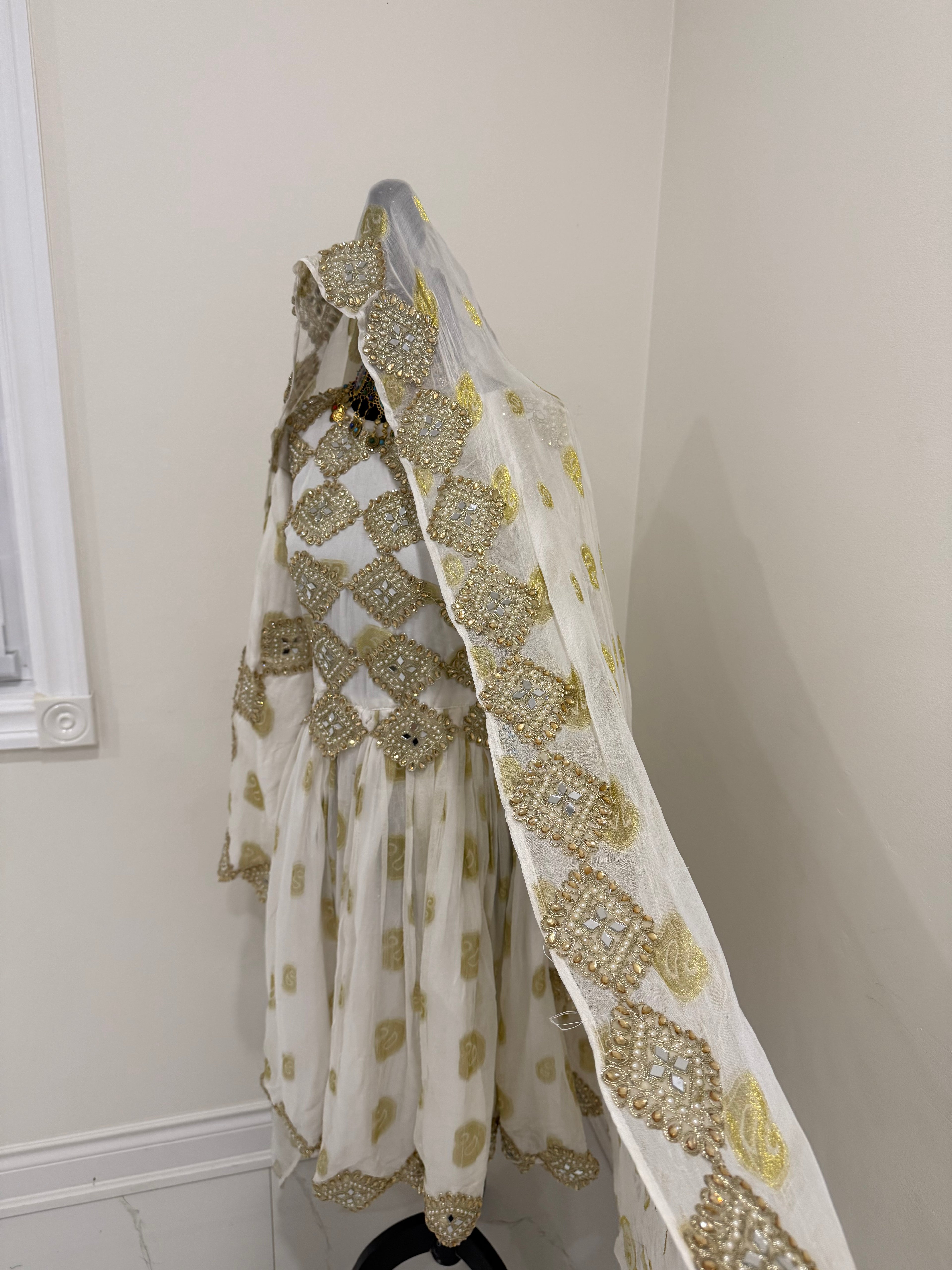 White/gold Afghan Kuchi Dress