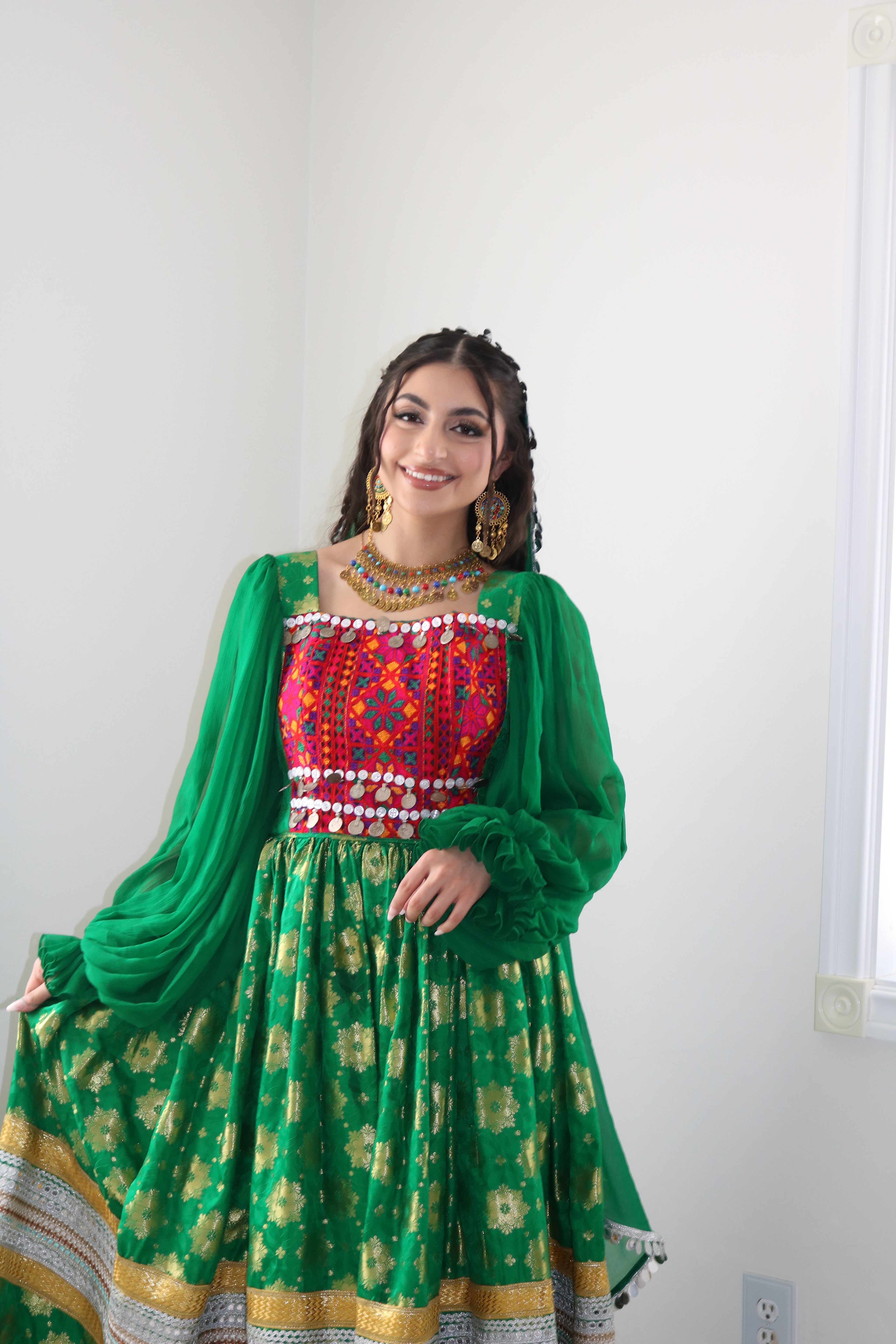 Nelofar Afghan Kuchi Dress- green