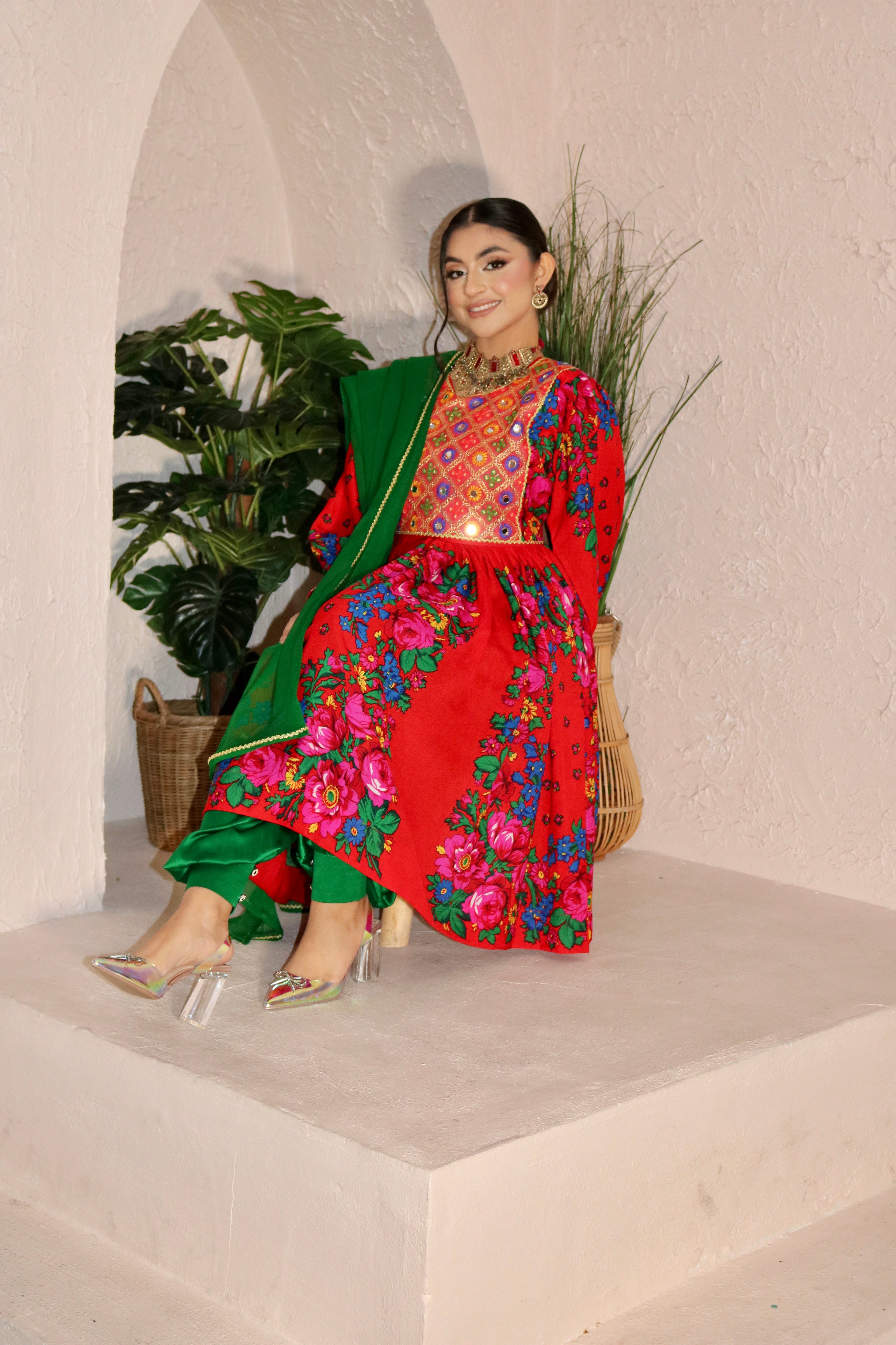 Morsal Afghan Kuchi Dress (red)