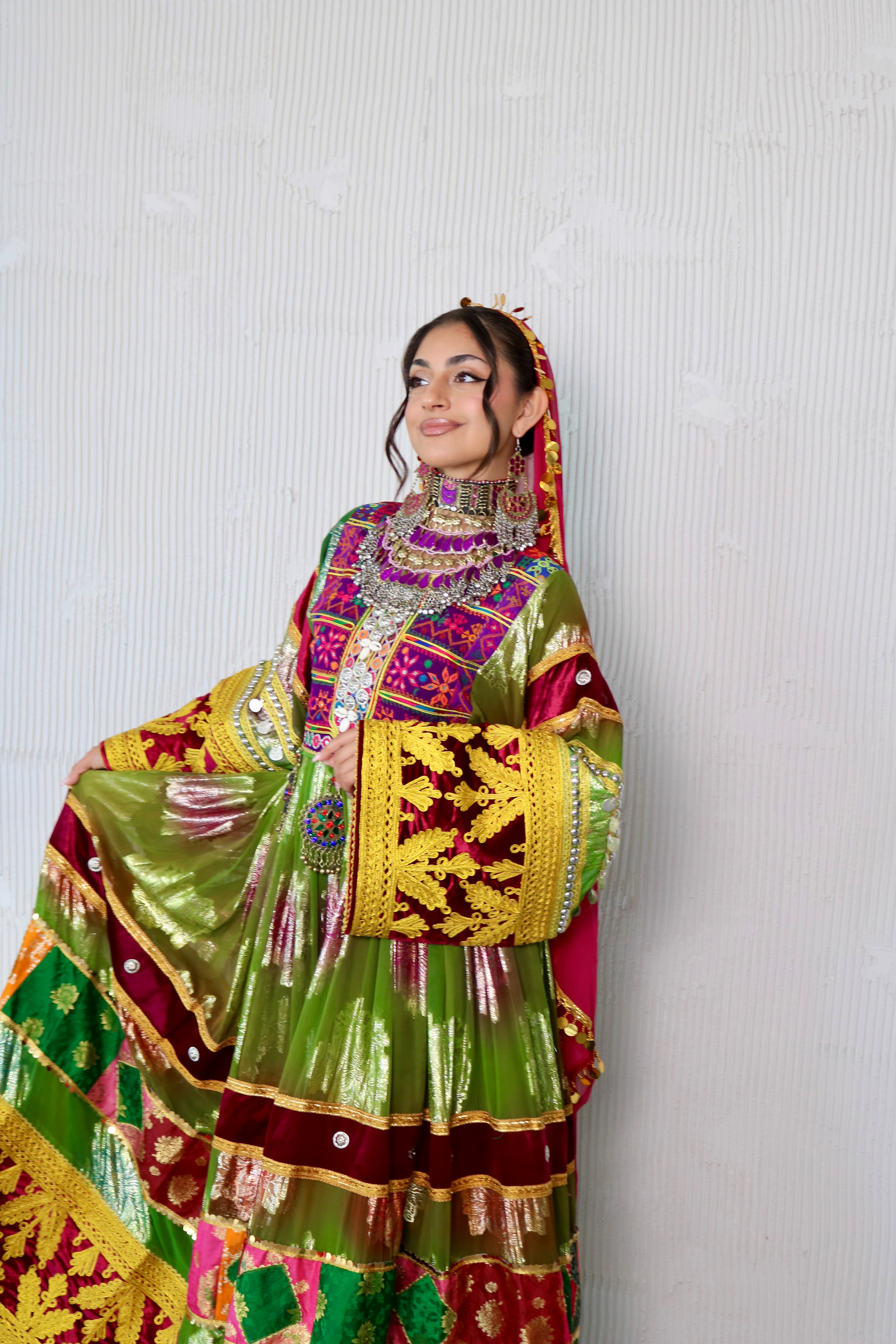 Layma Afghan Kuchi Dress(green/maroon)