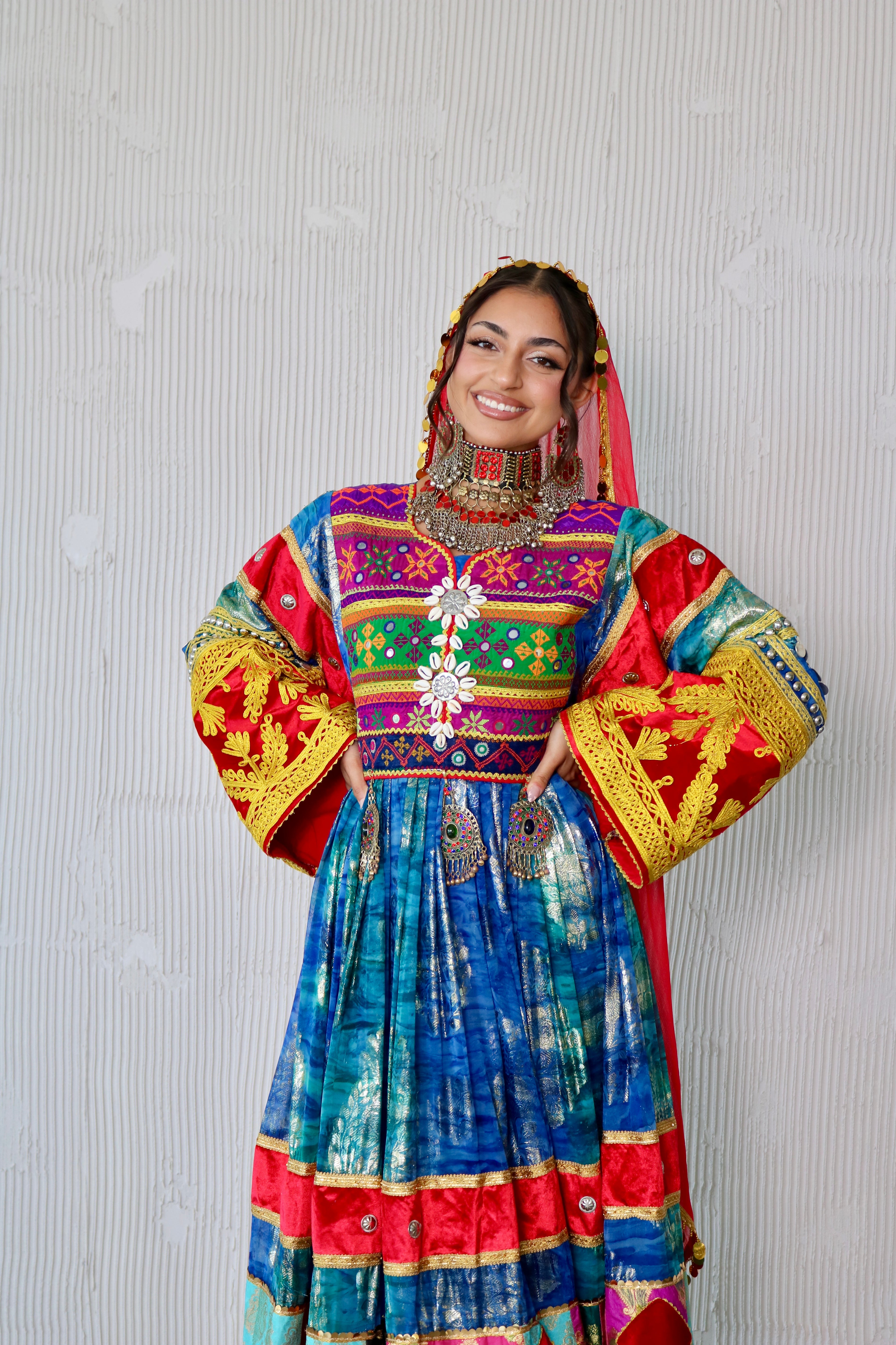Layma Afghan Kuchi Dress(red/blue)