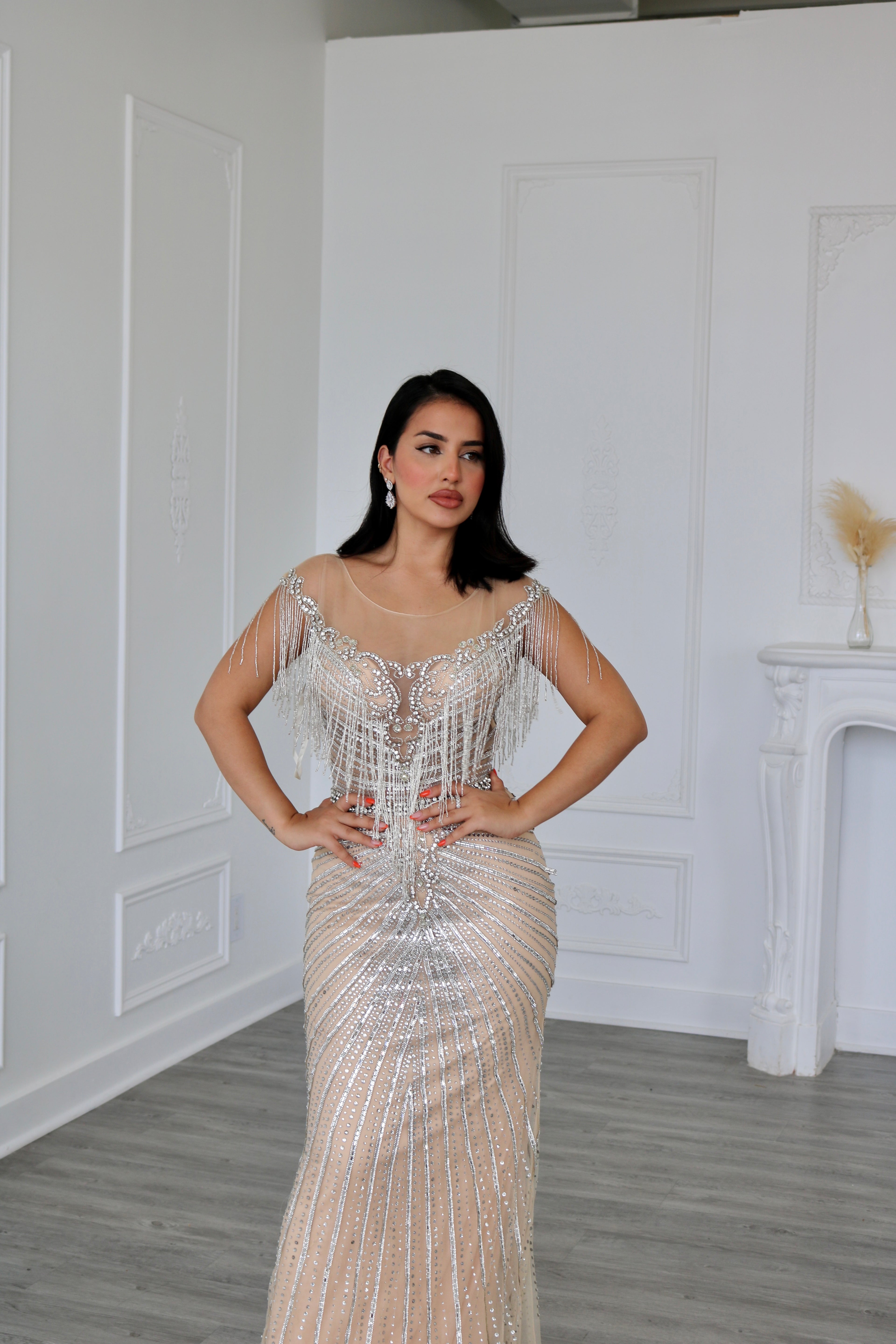Silver Tassel Beaded Mermaid Evening Gowns