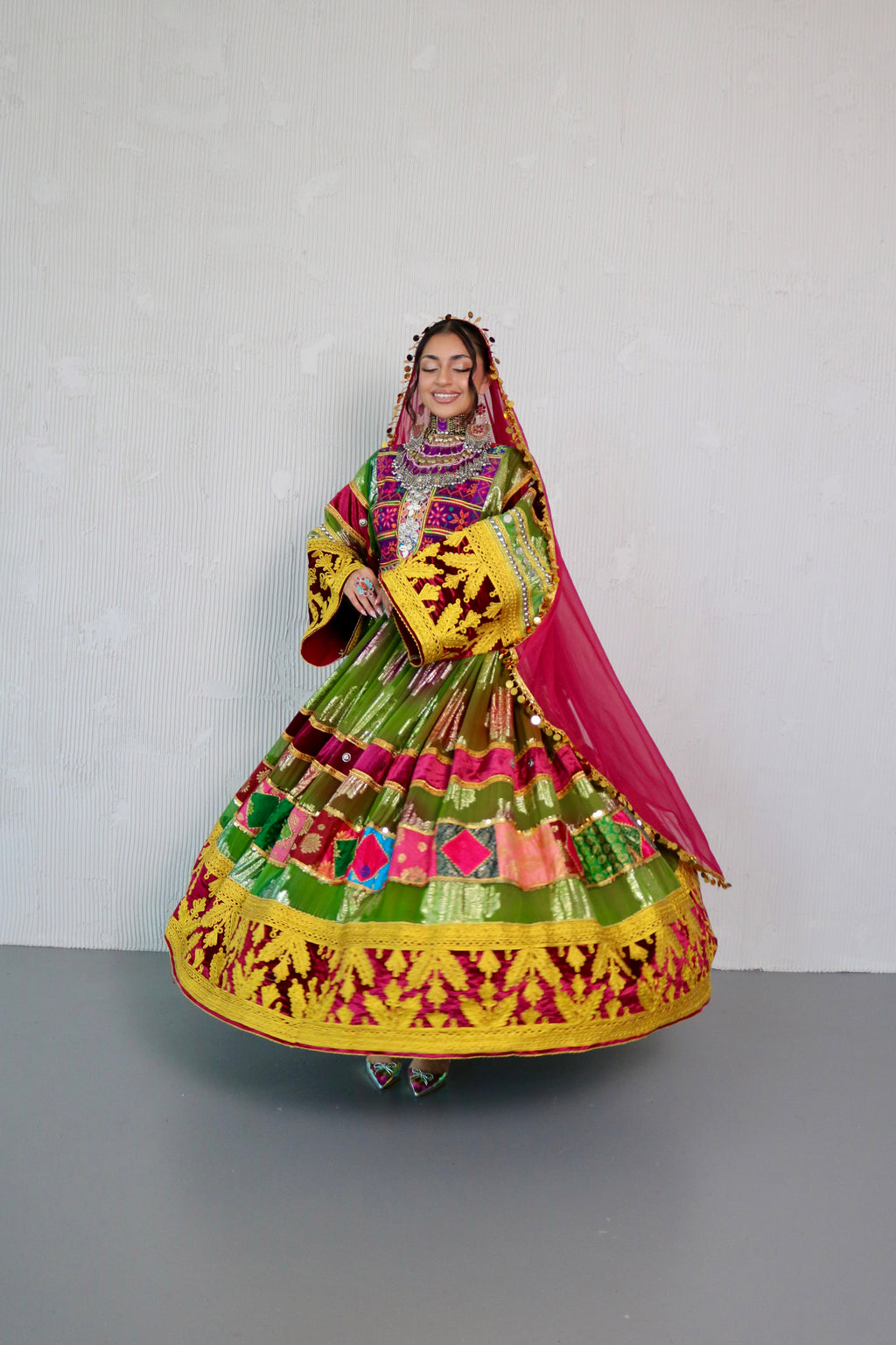 Layma Afghan Kuchi Dress(green/maroon)
