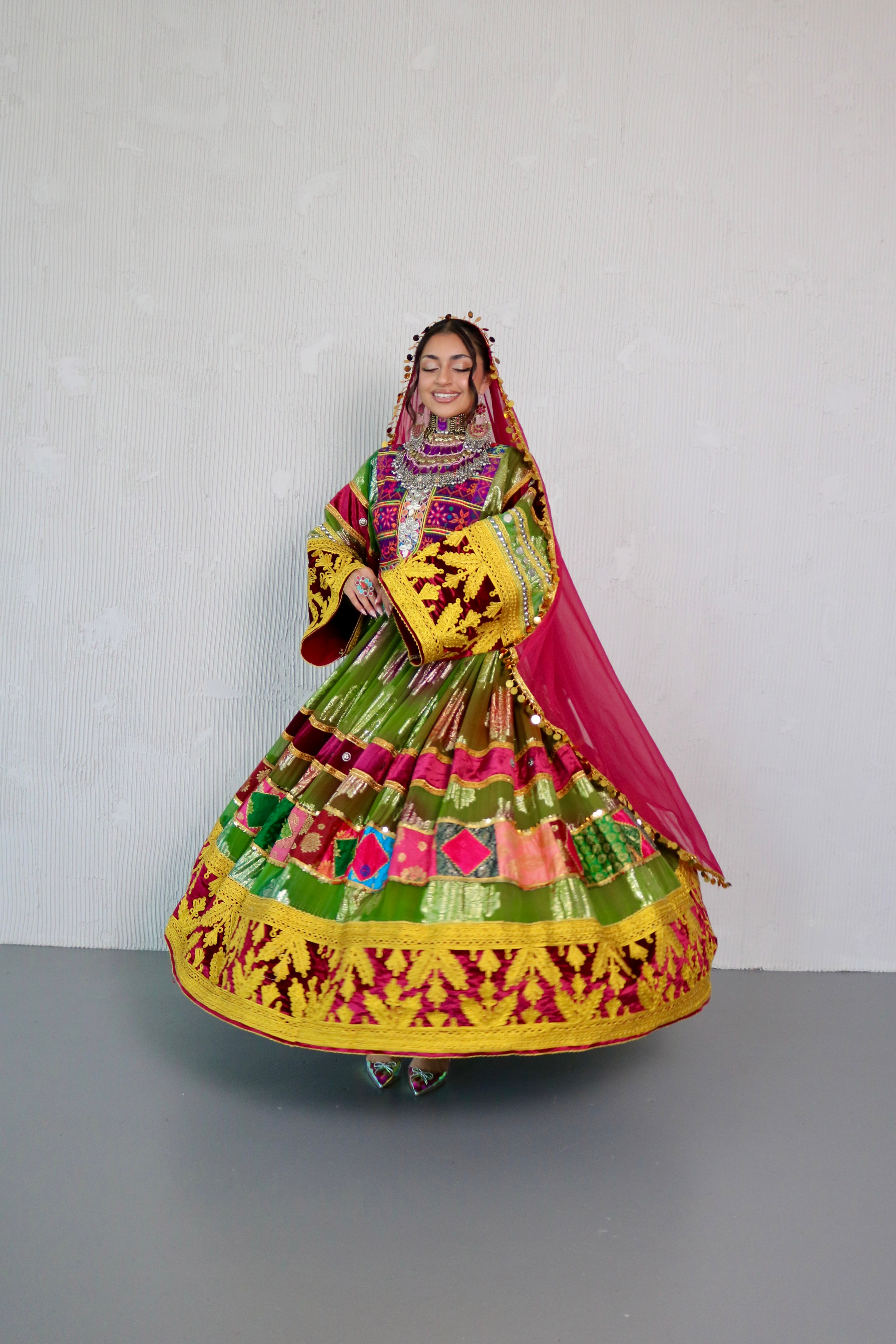 Layma Afghan Kuchi Dress(green/maroon)