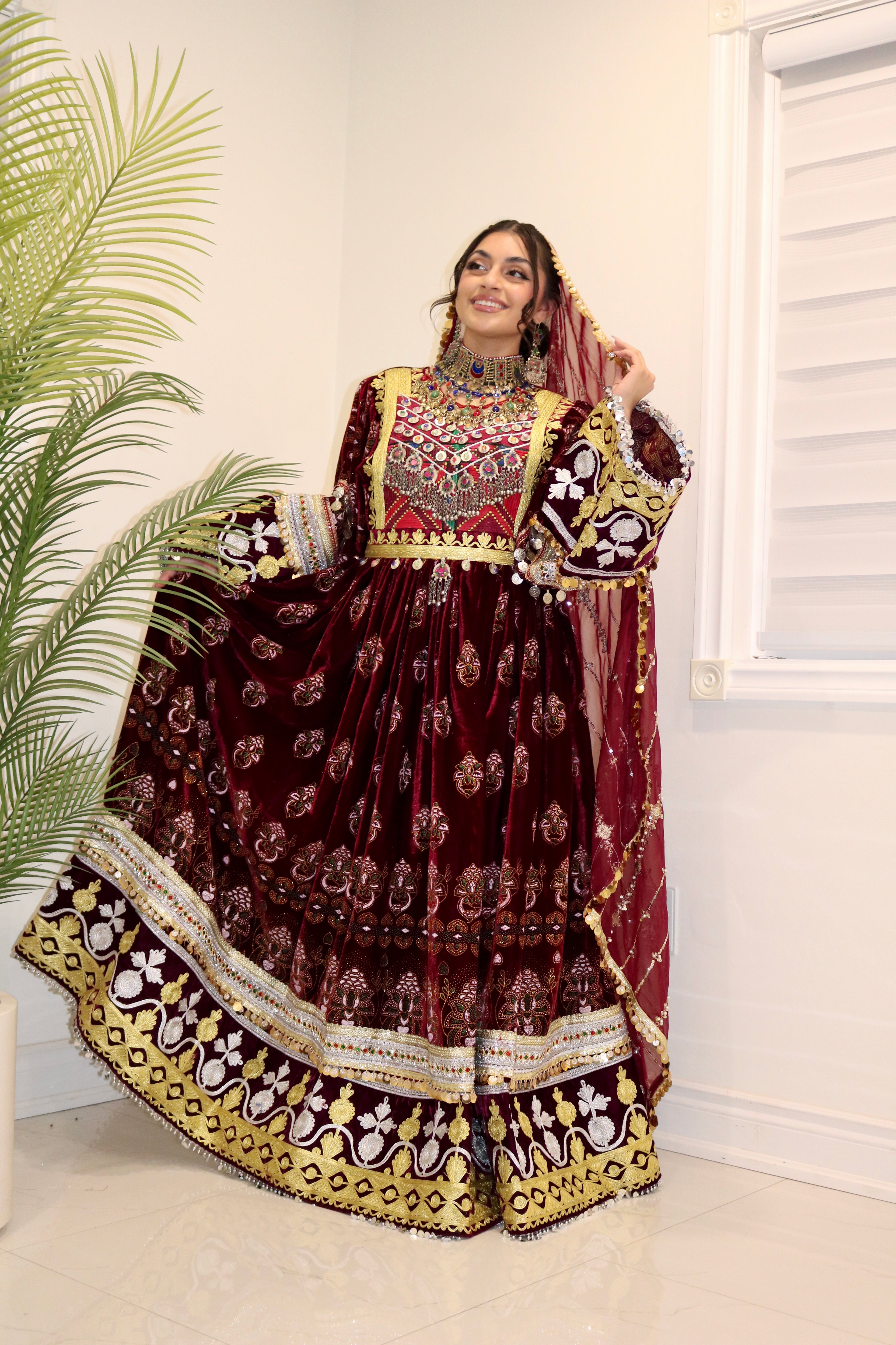 Muska Afghan Kuchi Dress (MAROON)