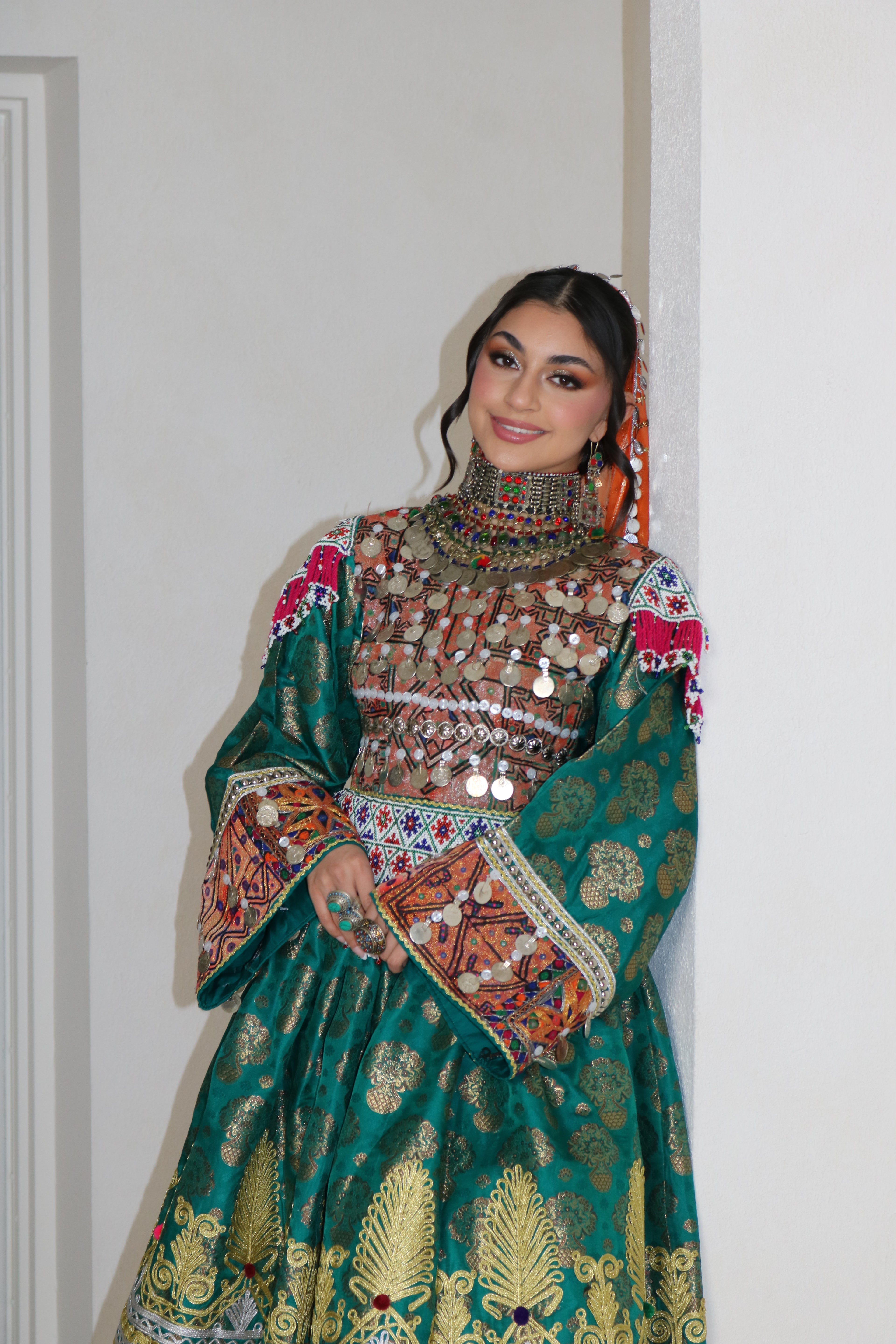 Farzana Afghan Kuchi Dress (sea green/orange)
