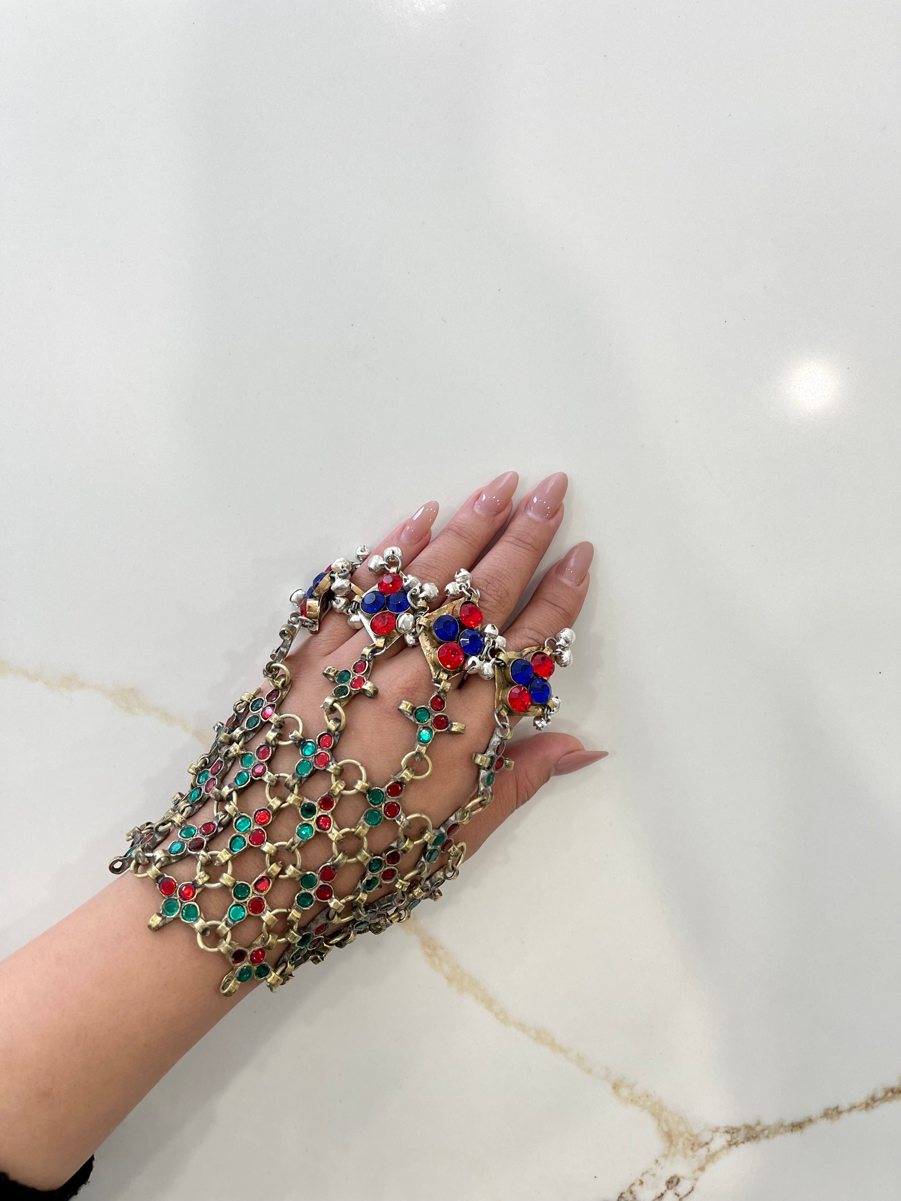 Afghan Handmade Bangle Cuff Bracelet With multicolour finger Rings 00
