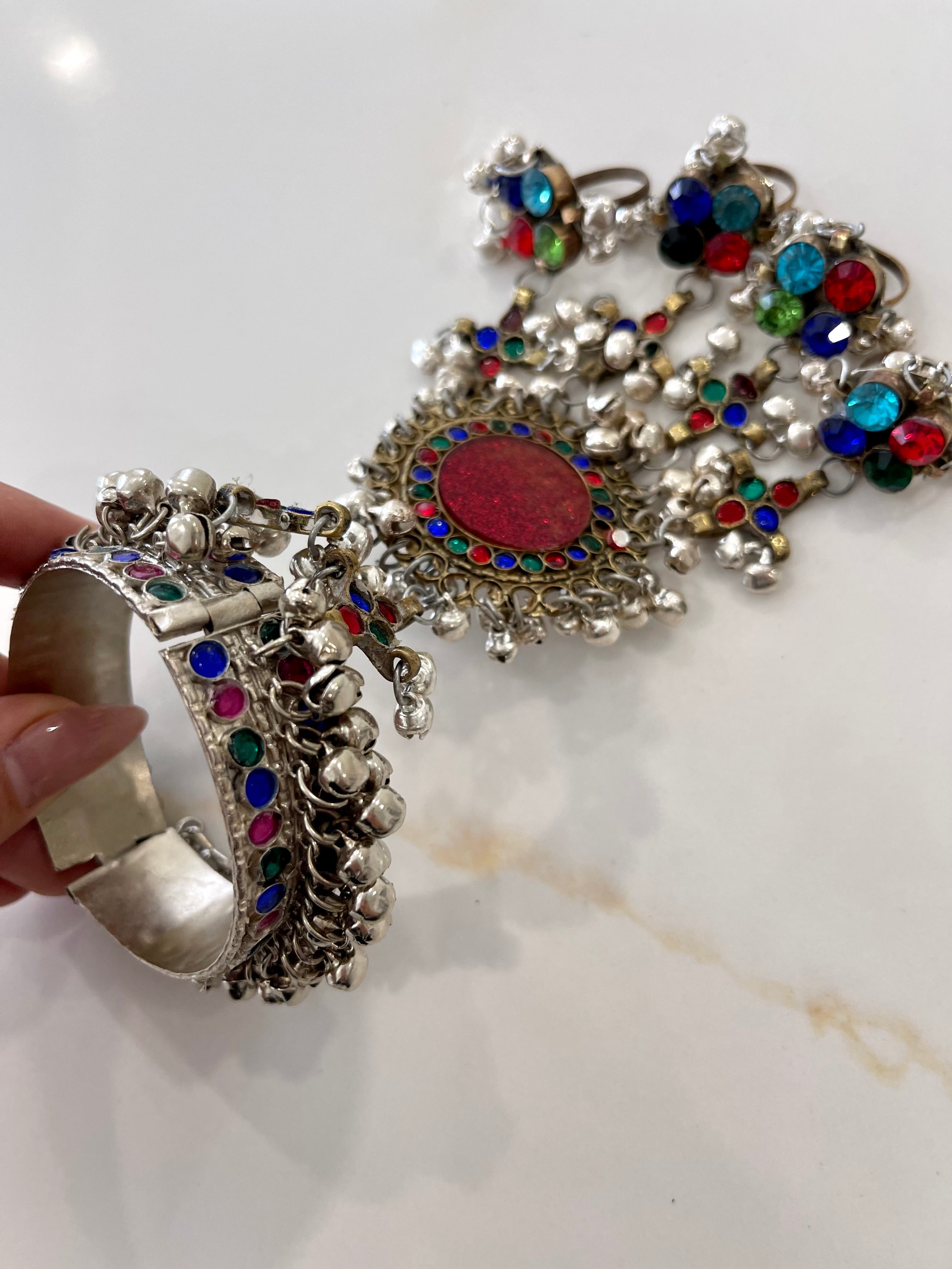 Afghan Handmade Bangle Cuff Bangles With multicolour finger Rings
