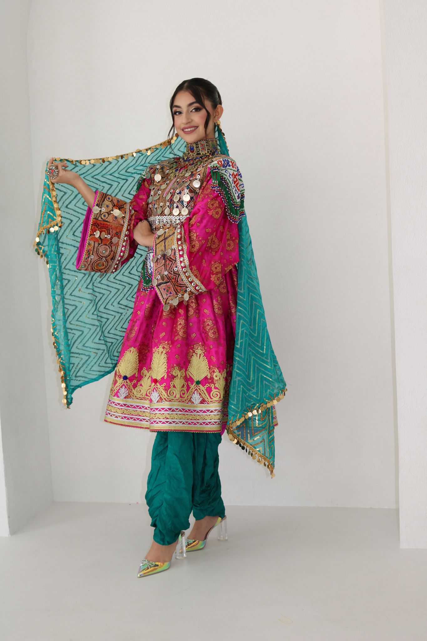Farzana Afghan Kuchi Dress (pink)