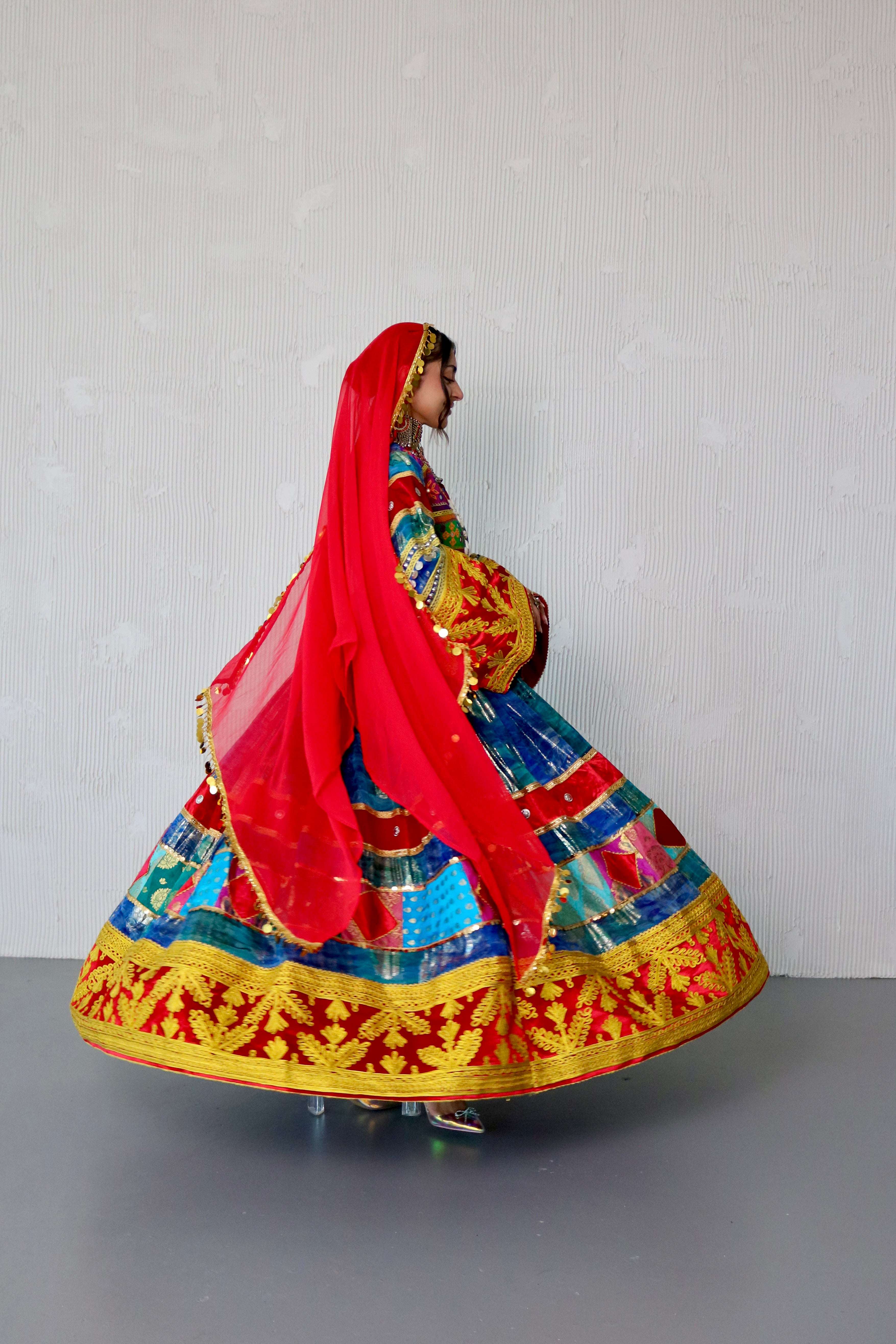 Layma Afghan Kuchi Dress(red/blue)