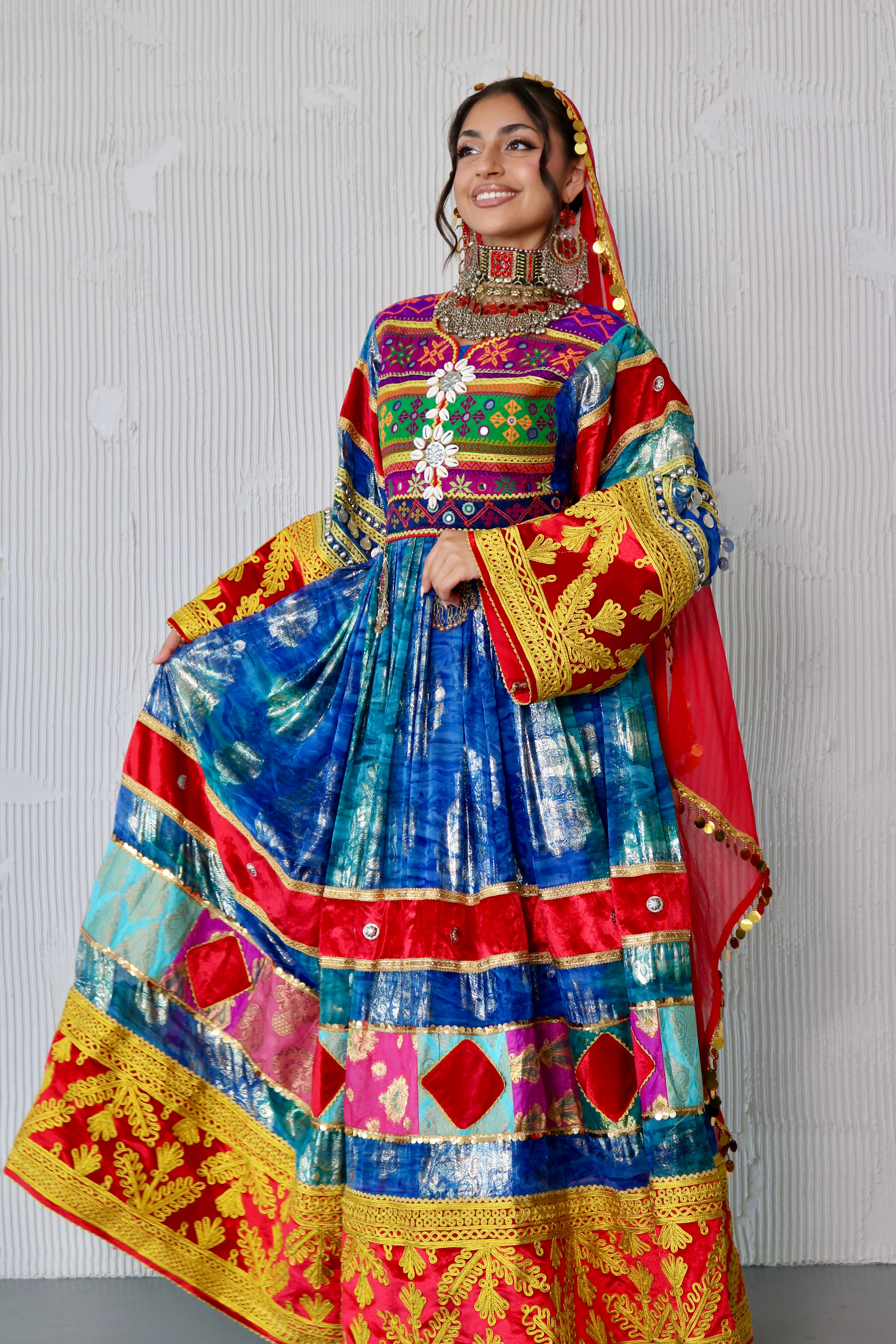 Layma Afghan Kuchi Dress(red/blue)