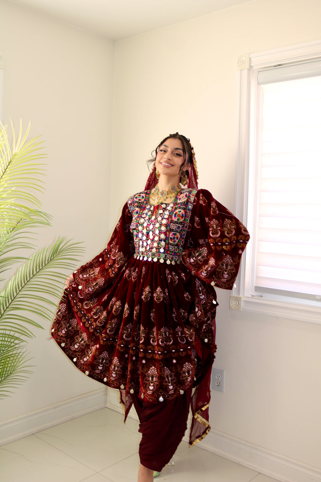 Wahida Afghan Kuchi Dress (maroon)