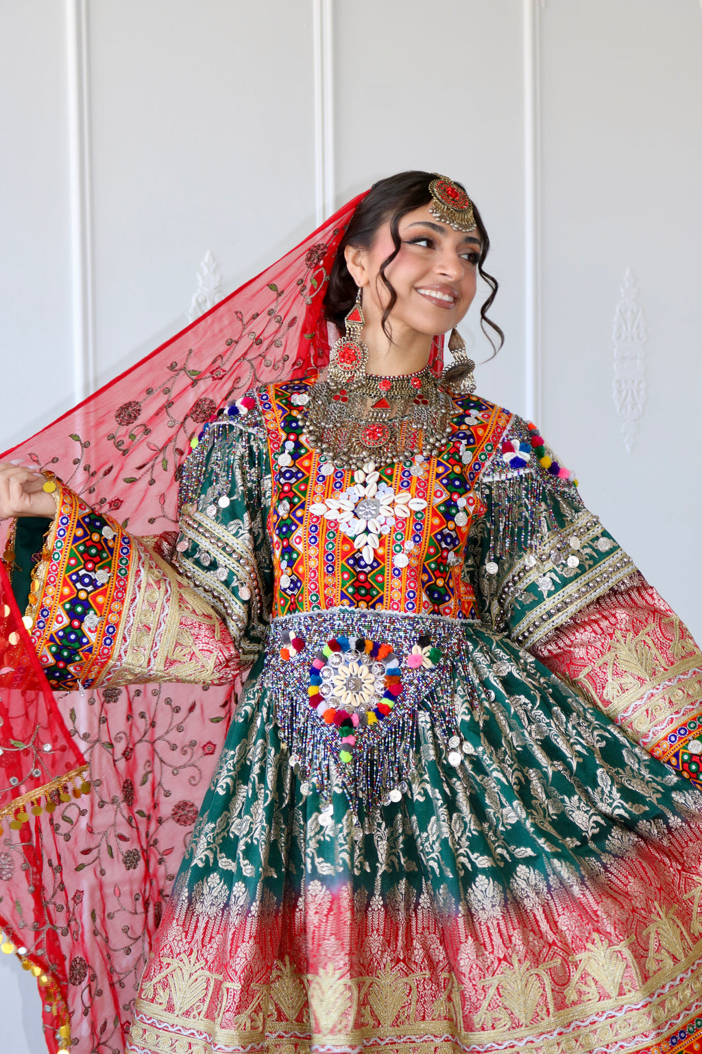 Afghan Kuchi Dress (red/green)