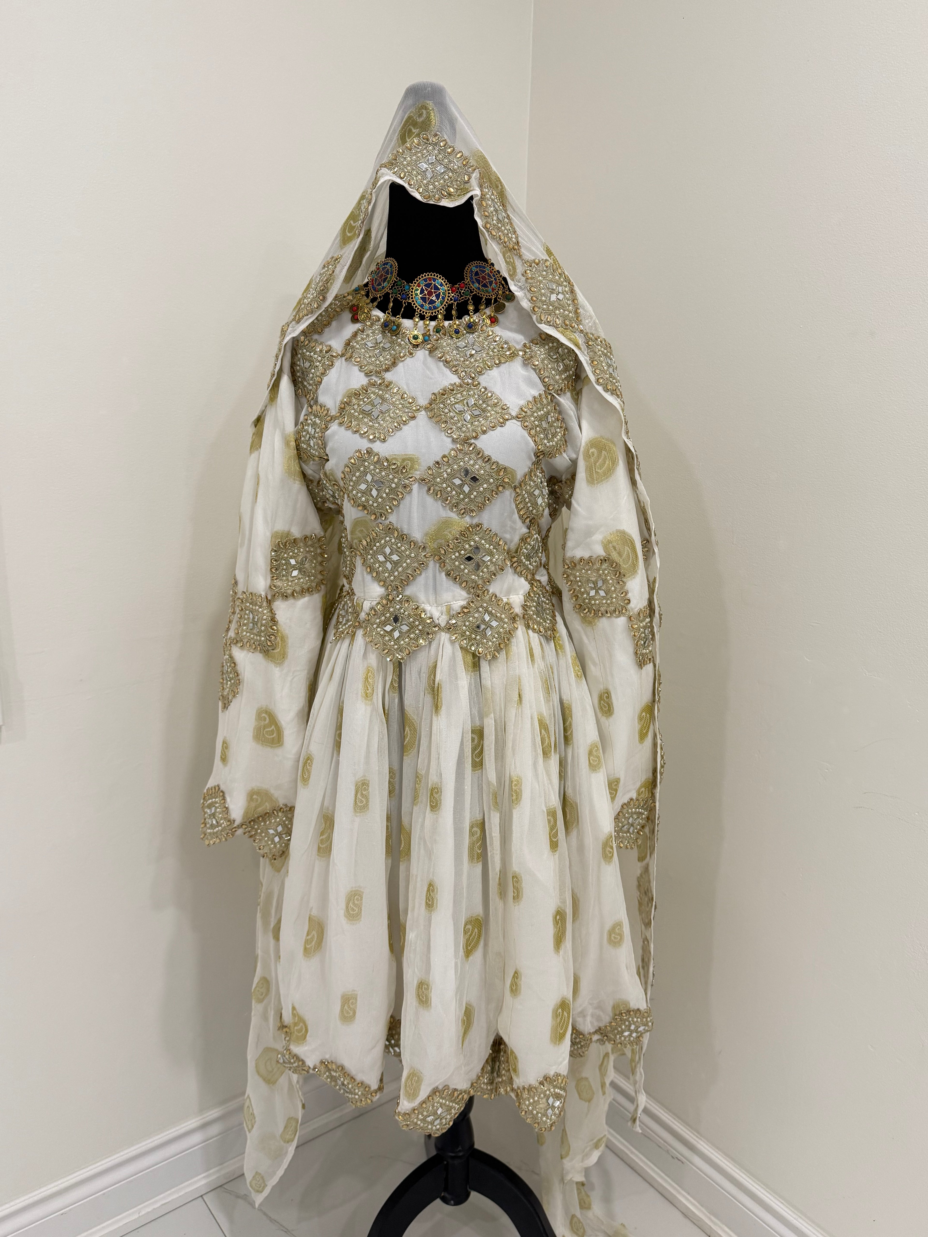 White/gold Afghan Kuchi Dress