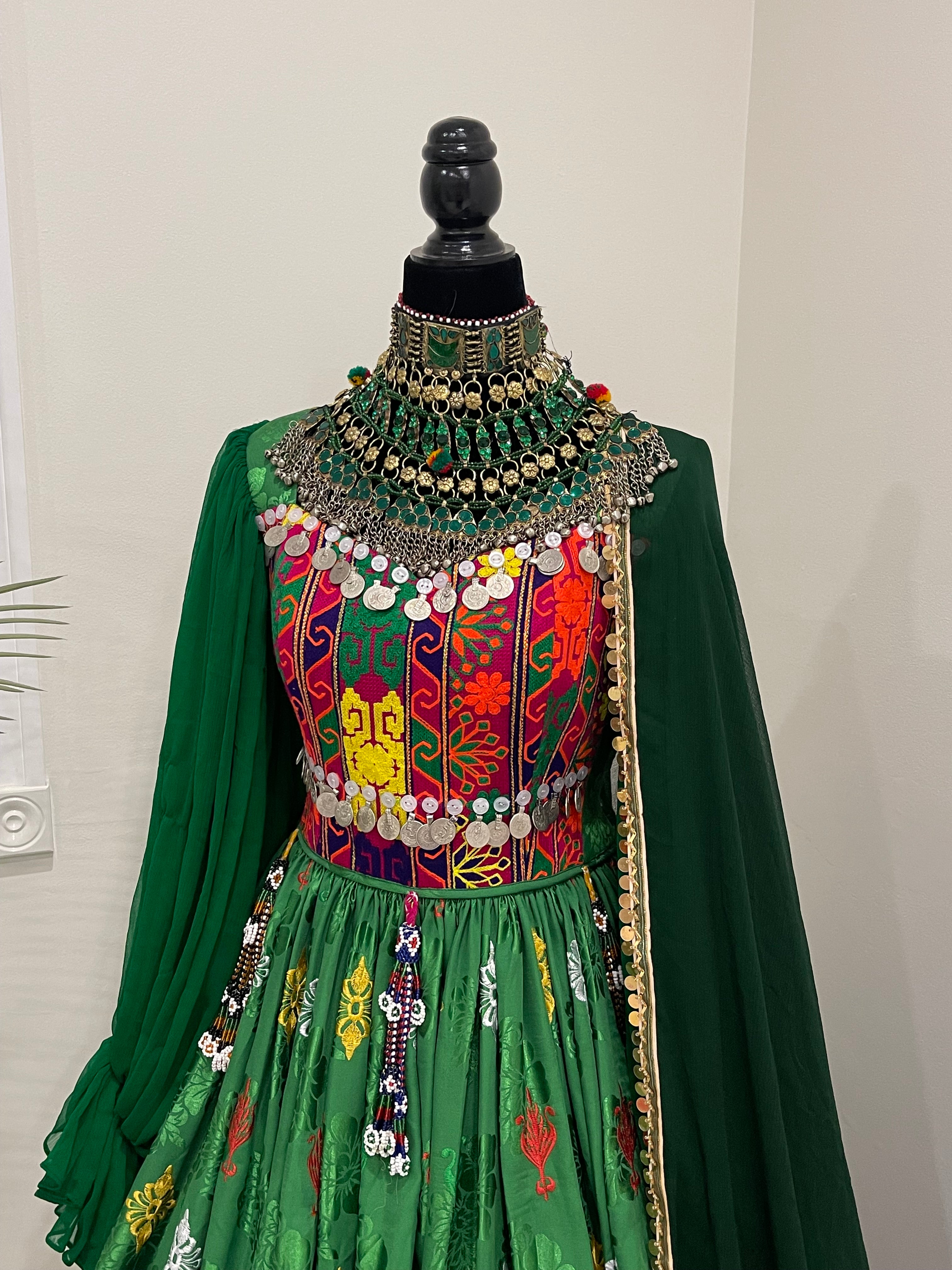 Nelofar Afghan Kuchi Dress -Green