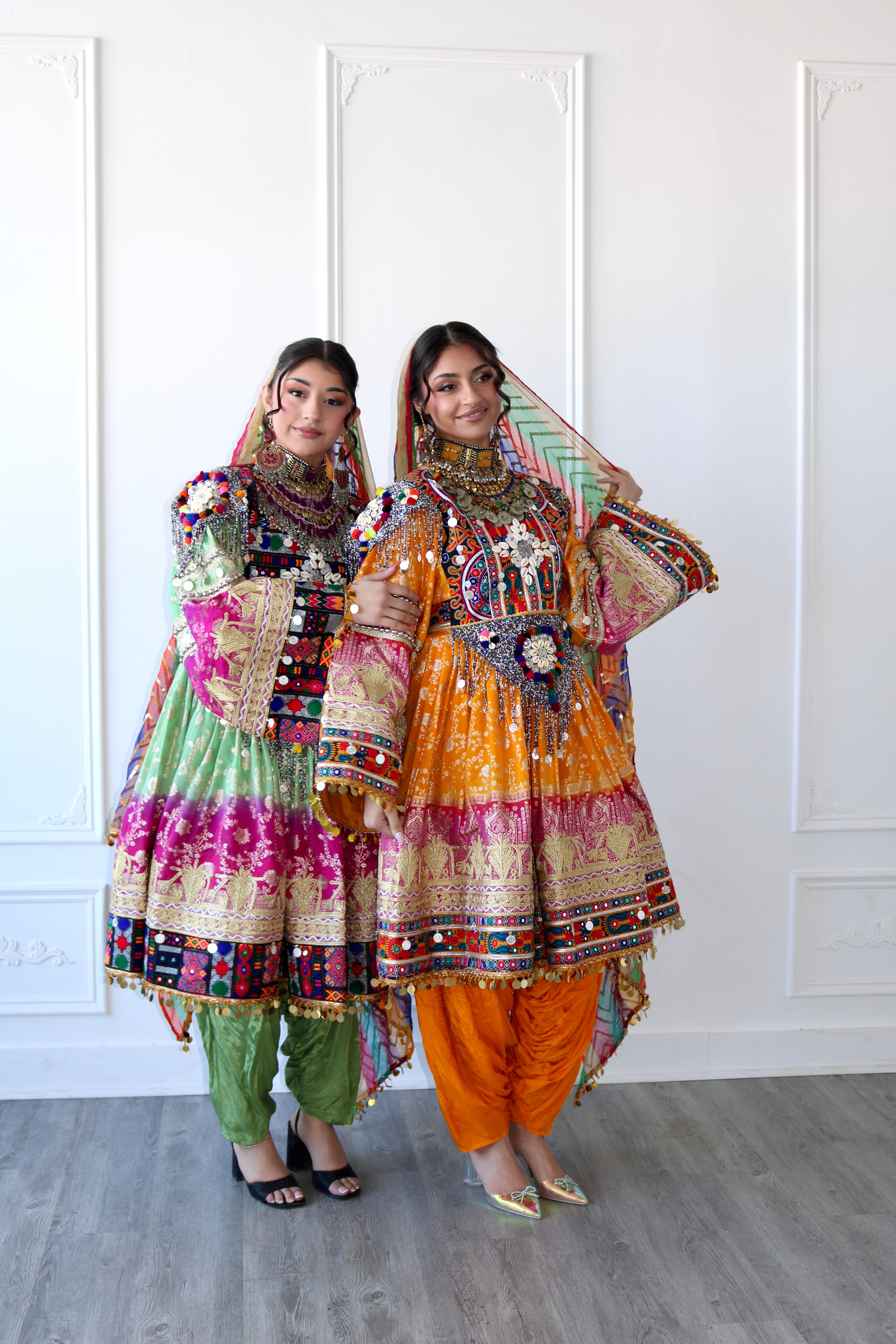 Afghan Kuchi Dress (mint green/ pink)