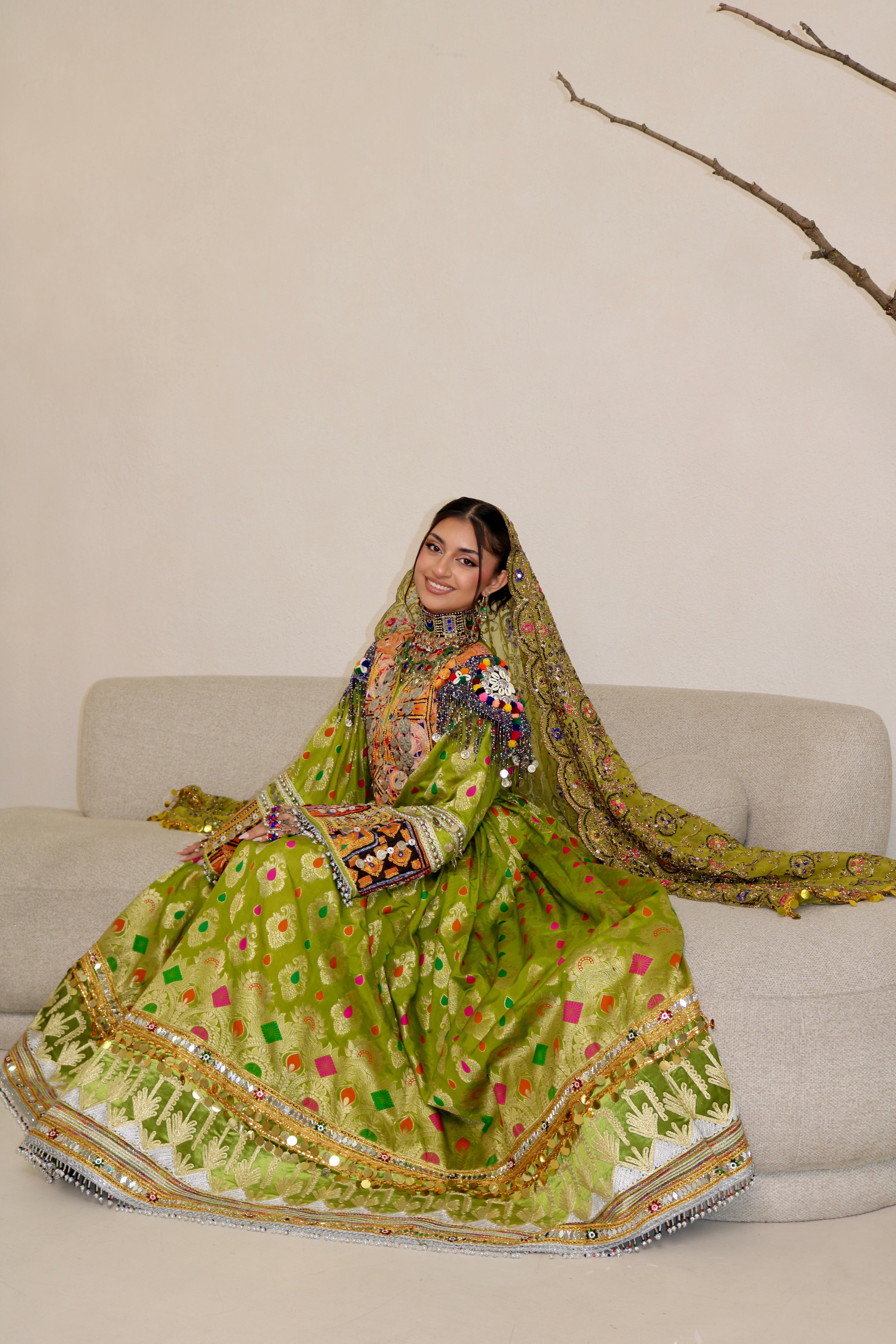 Mursal Afghan Kuchi Dress ( light green)