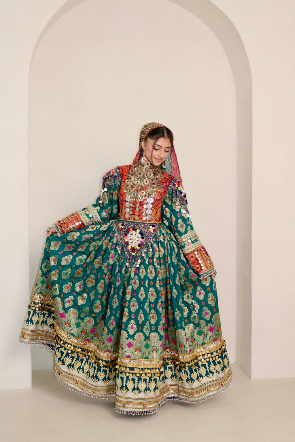 Mursal Afghan Kuchi Dress (sea green)