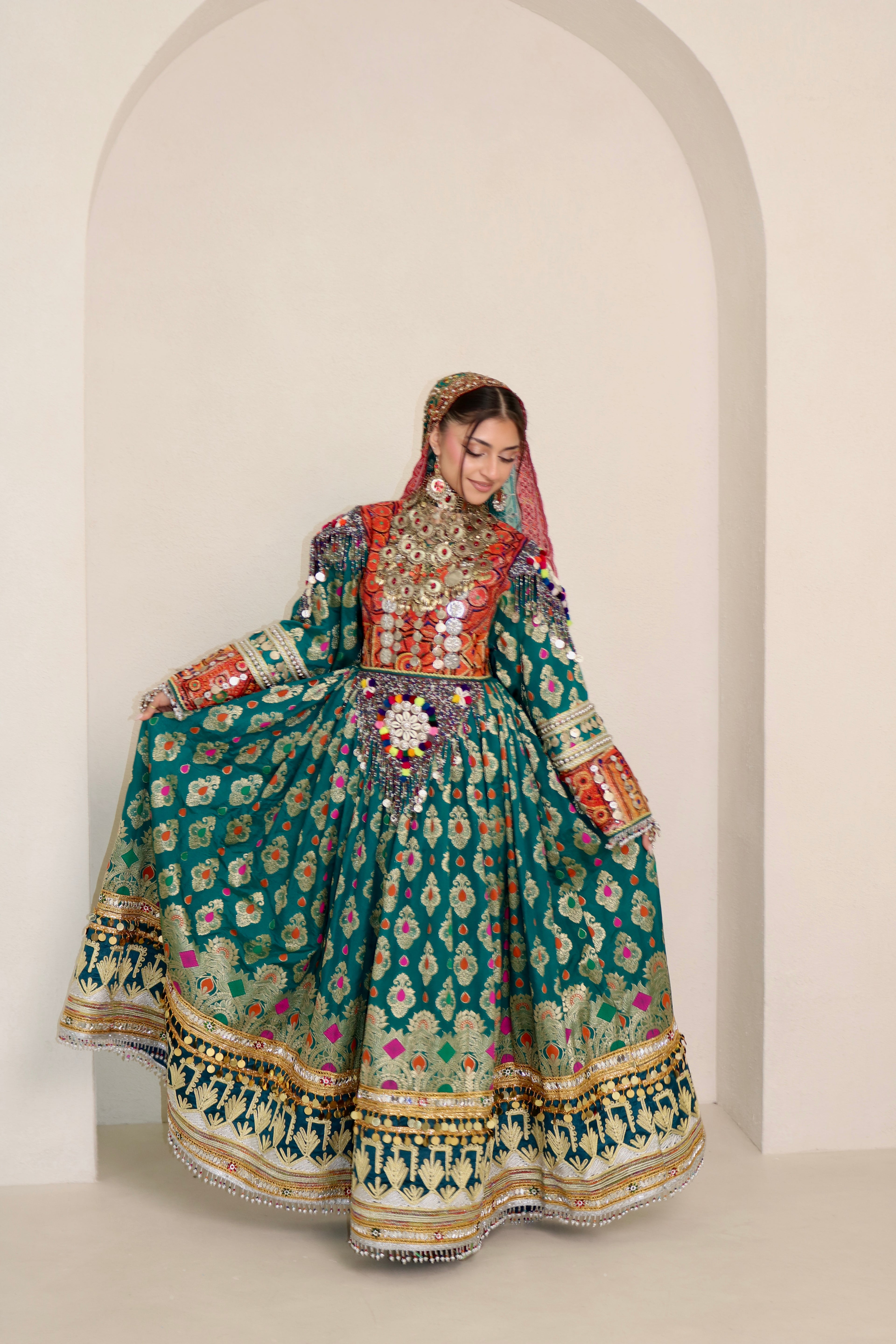 Mursal Afghan Kuchi Dress (sea green)