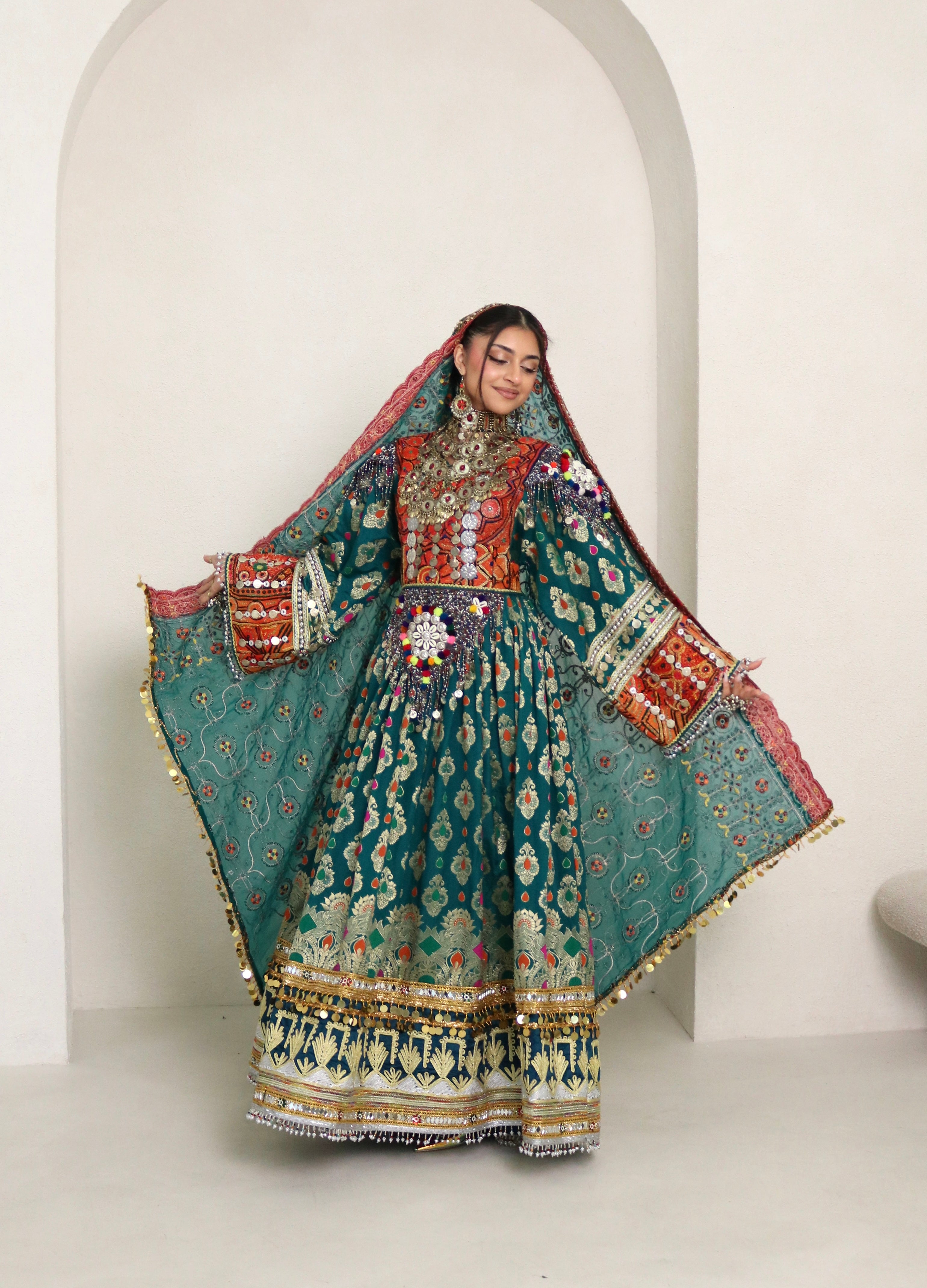 Mursal Afghan Kuchi Dress (sea green)