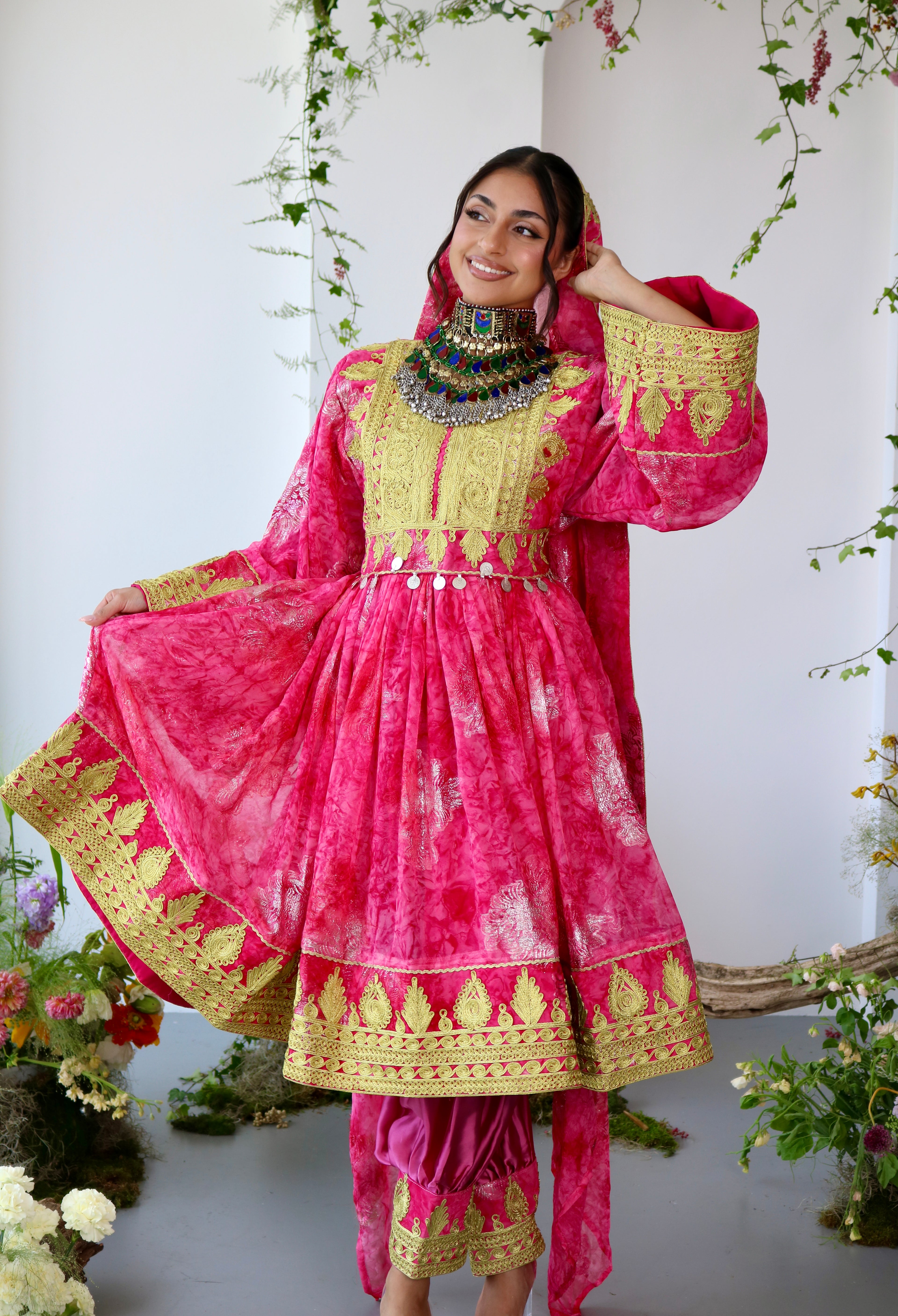 Farah Afghan Kuchi Dress (pink)