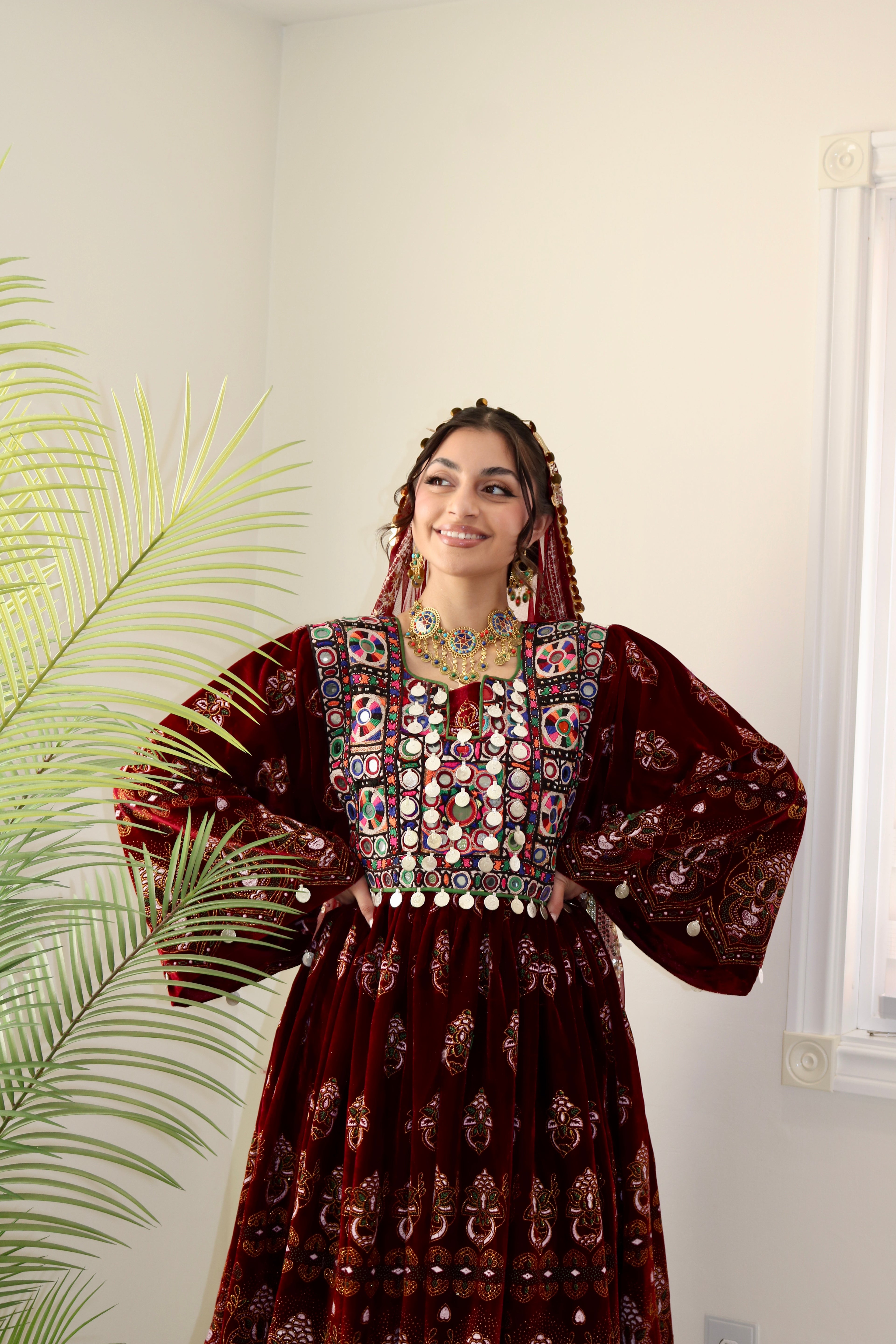 Wahida Afghan Kuchi Dress (maroon)