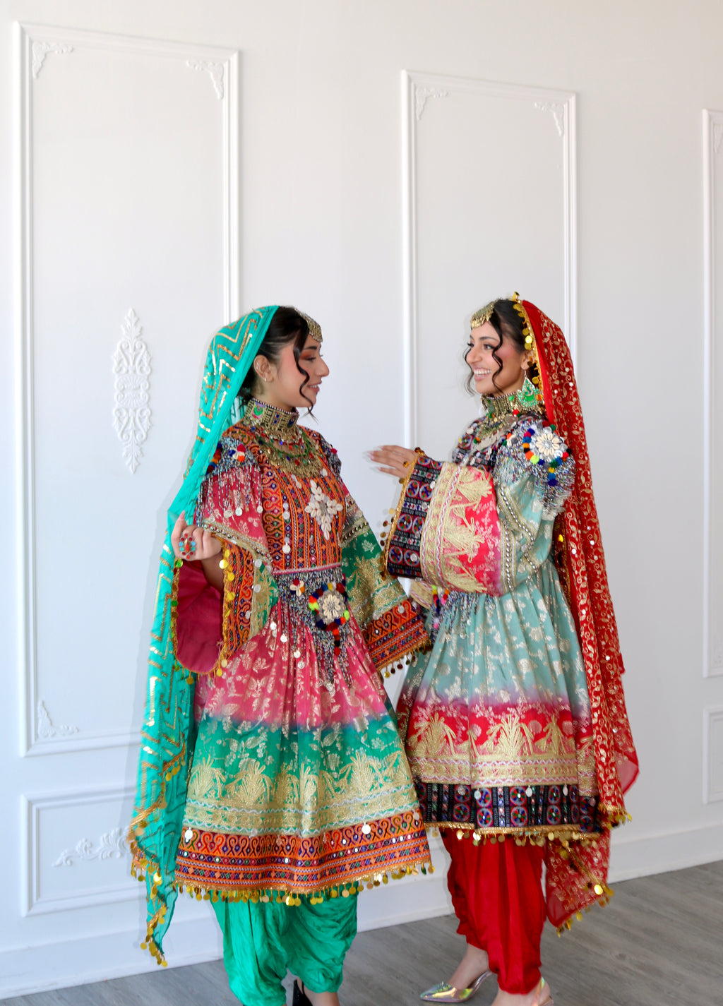 Afghan Kuchi Dress (pink/ sea green)