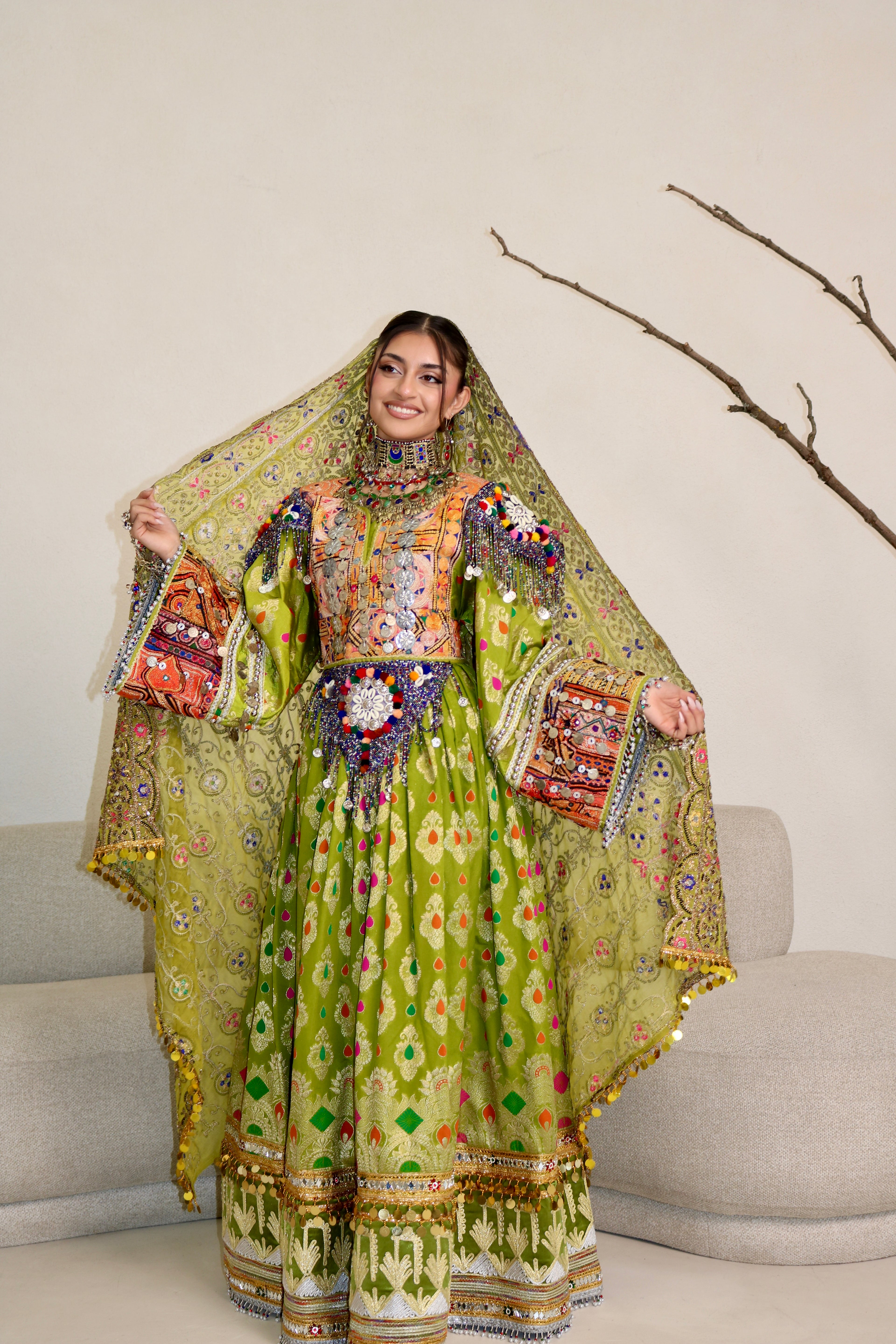 Mursal Afghan Kuchi Dress ( light green)