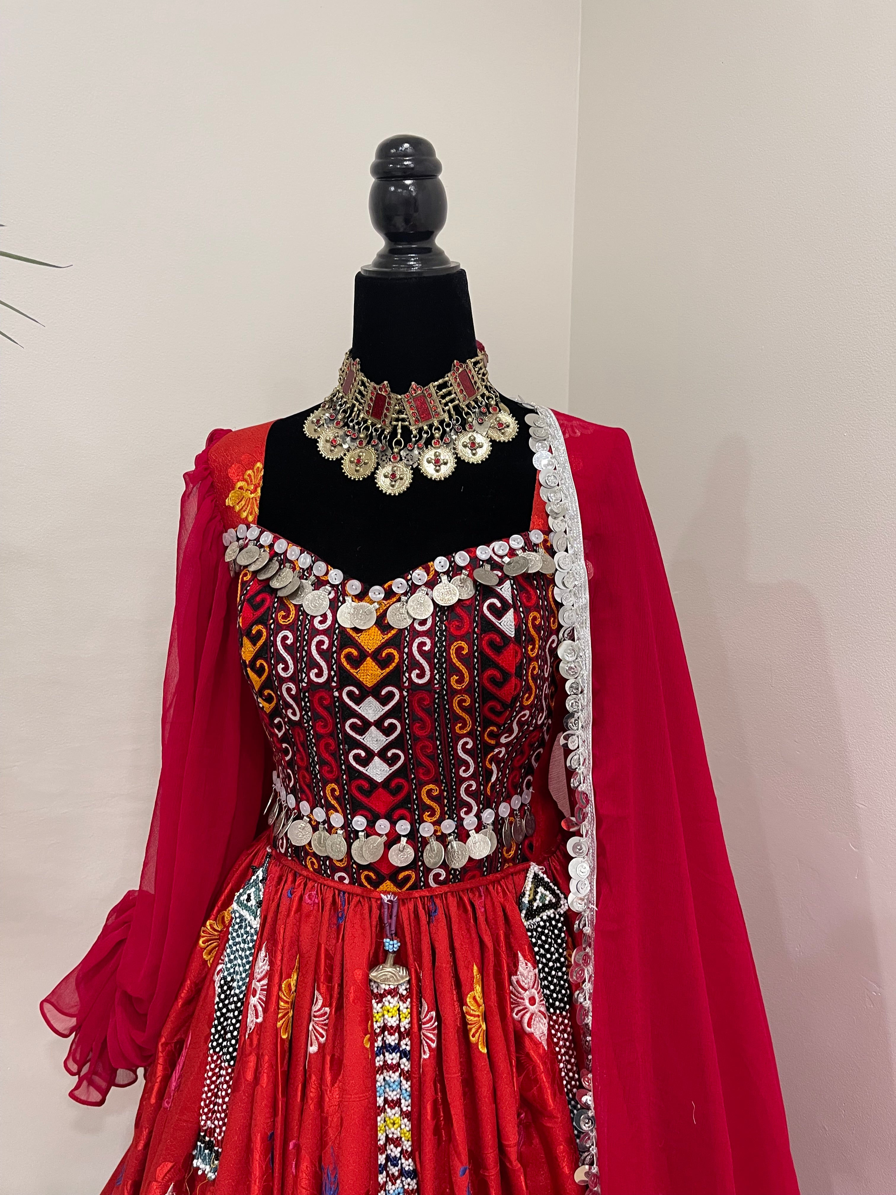 Nelofar Afghan Kuchi Dress - Red