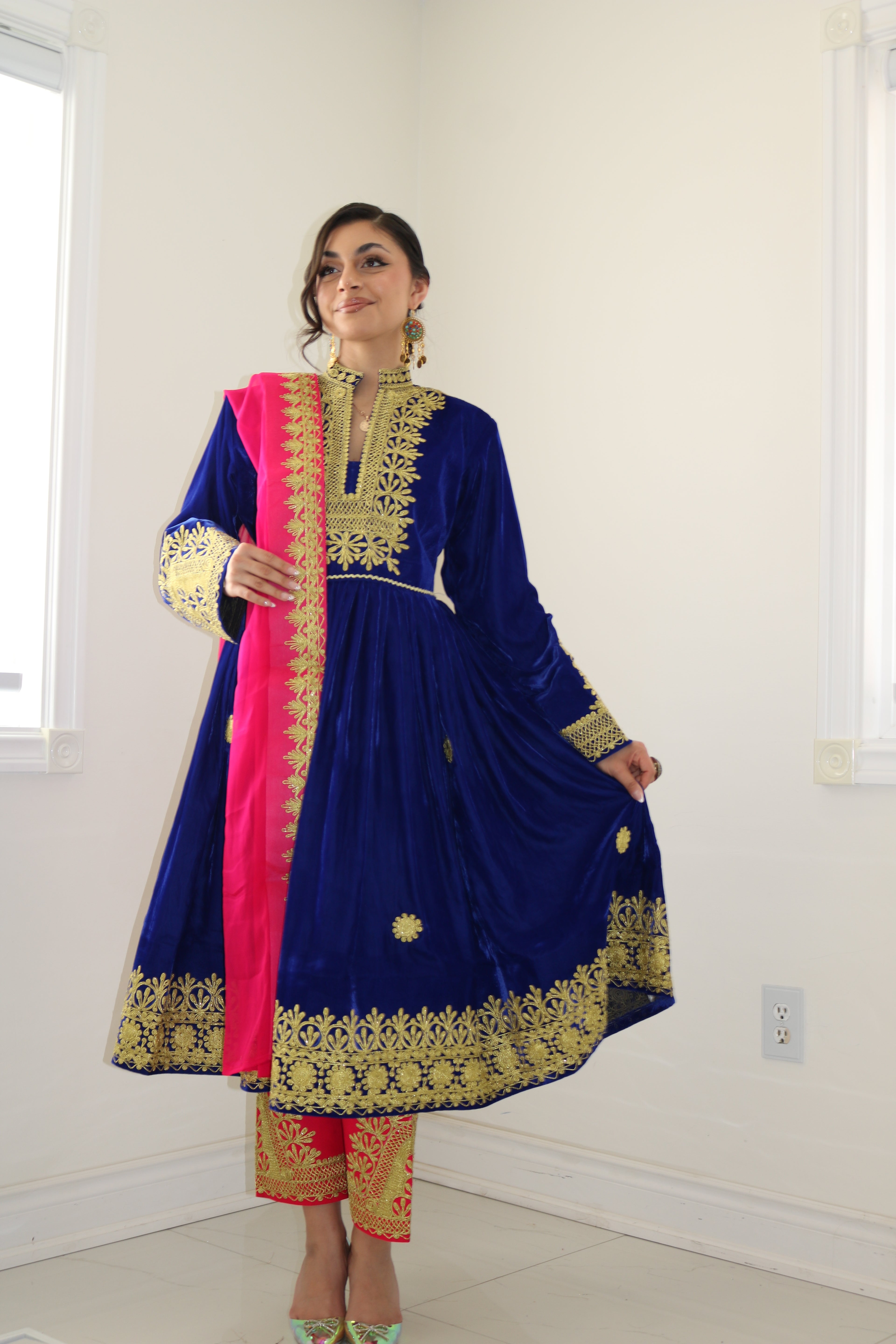 Nel Afghan Kuchi Dress Royal blue/Pink