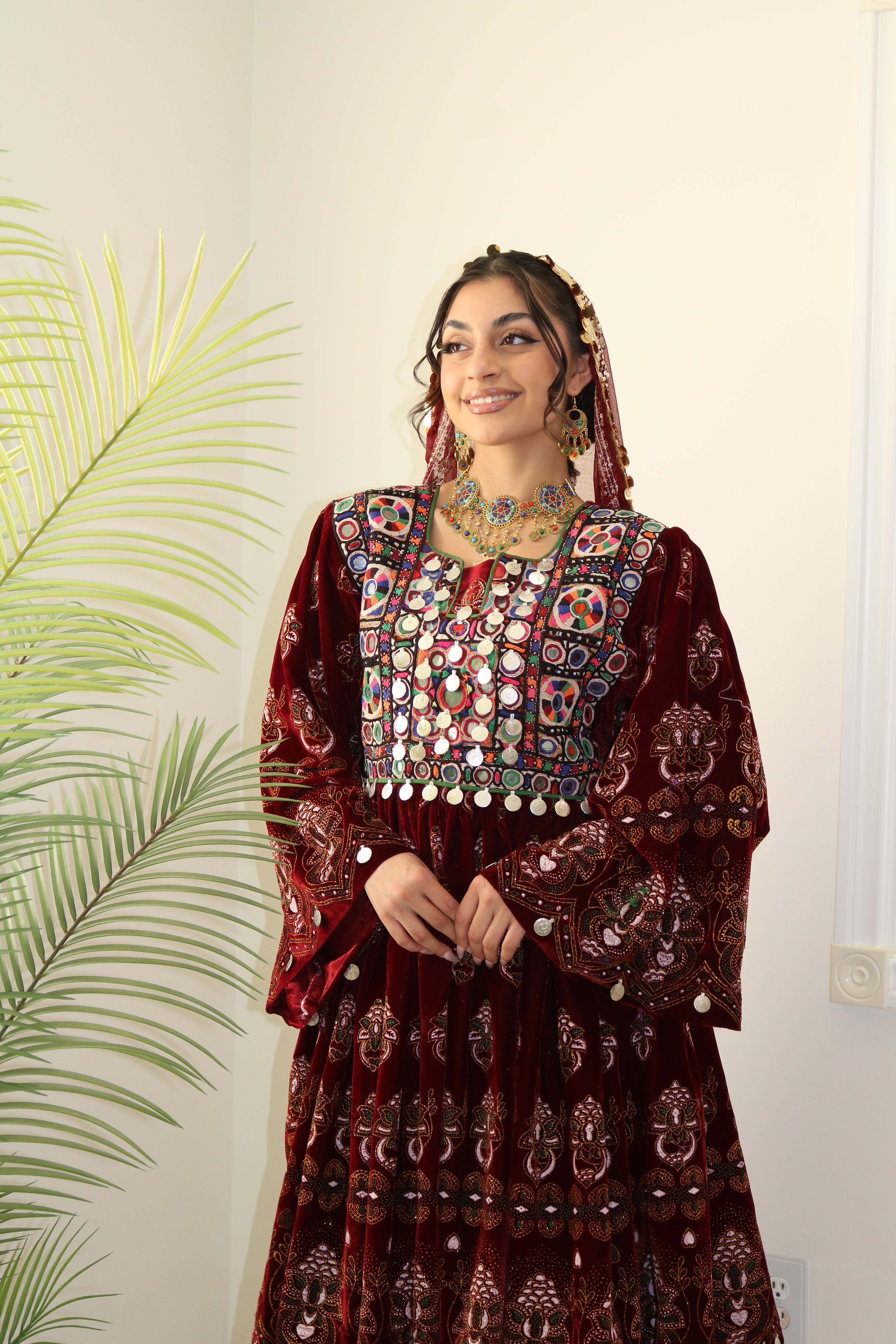 Wahida Afghan Kuchi Dress (maroon)