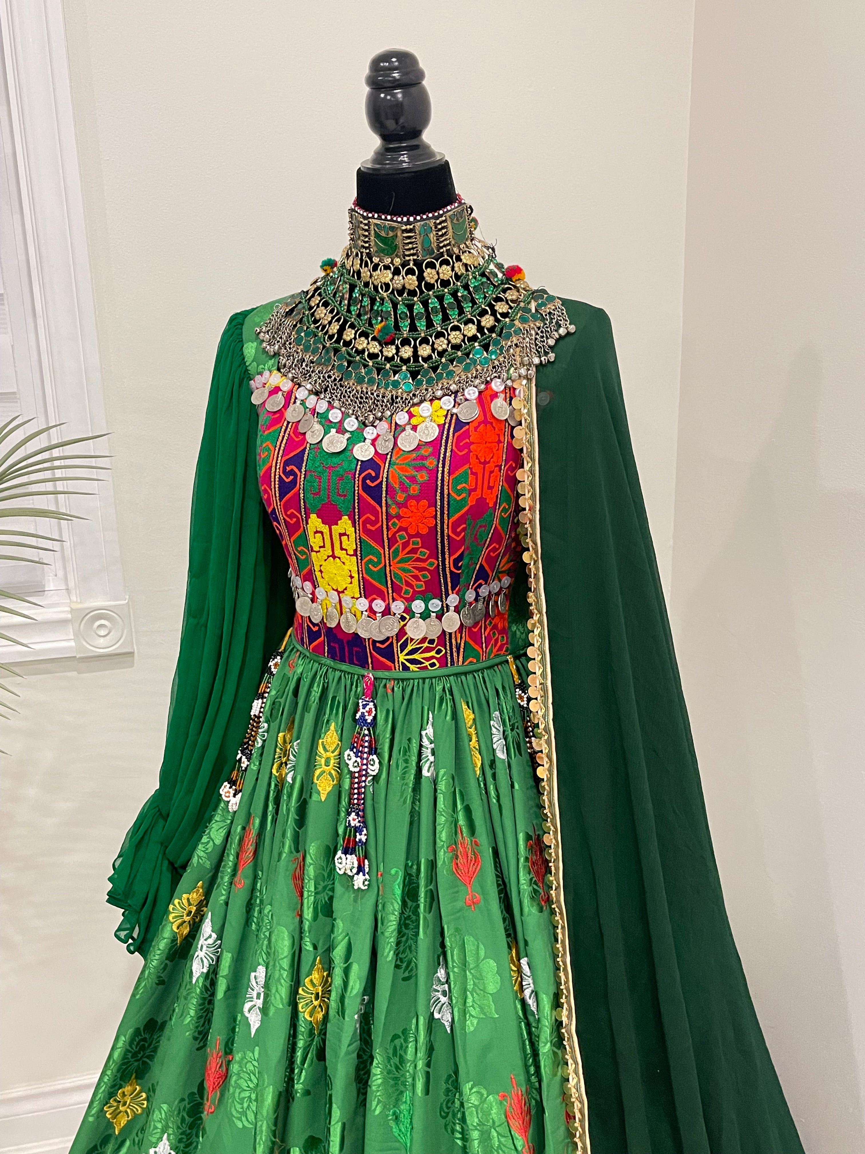 Nelofar Afghan Kuchi Dress -Green