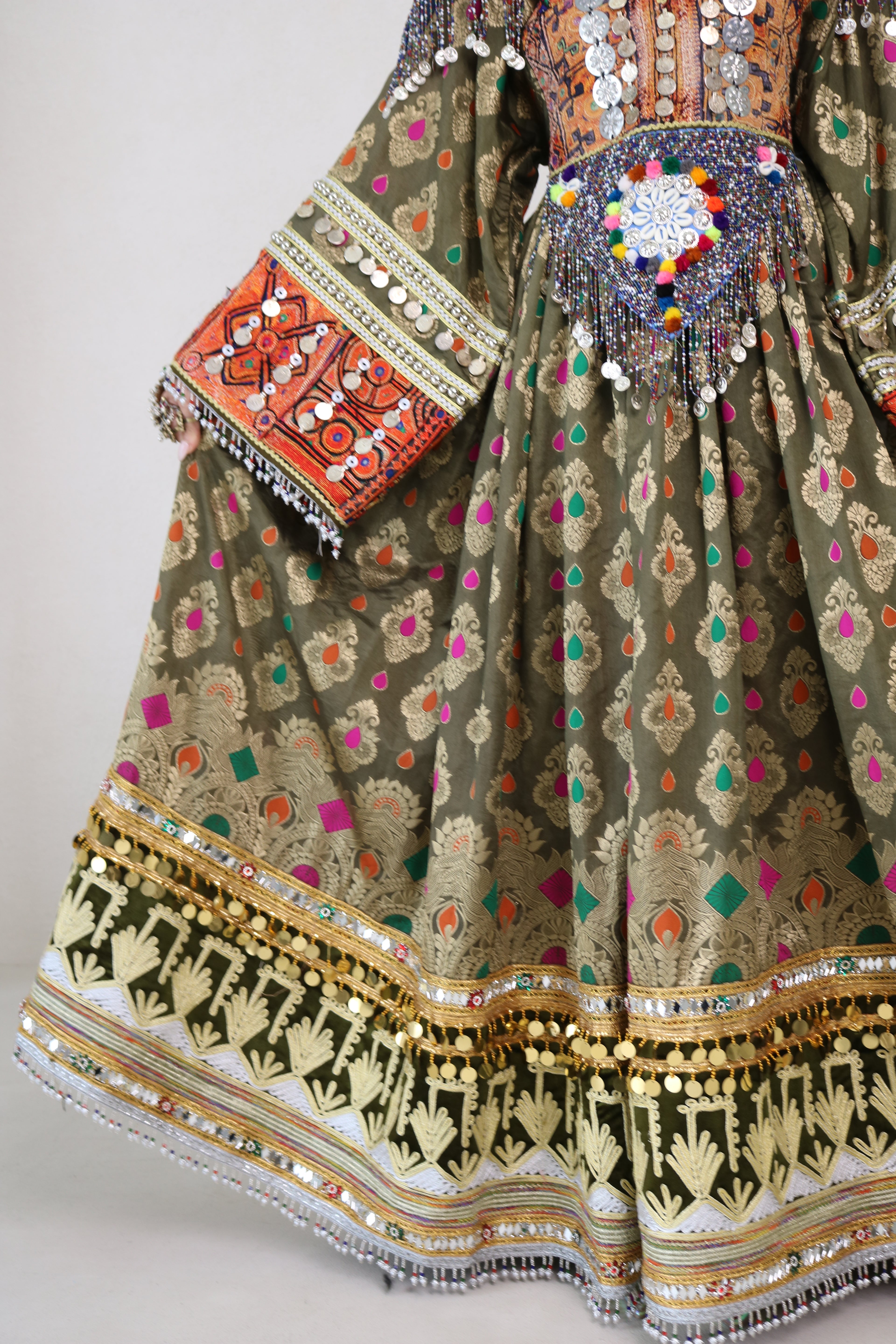 Mursal Afghan Kuchi Dress (olive green)