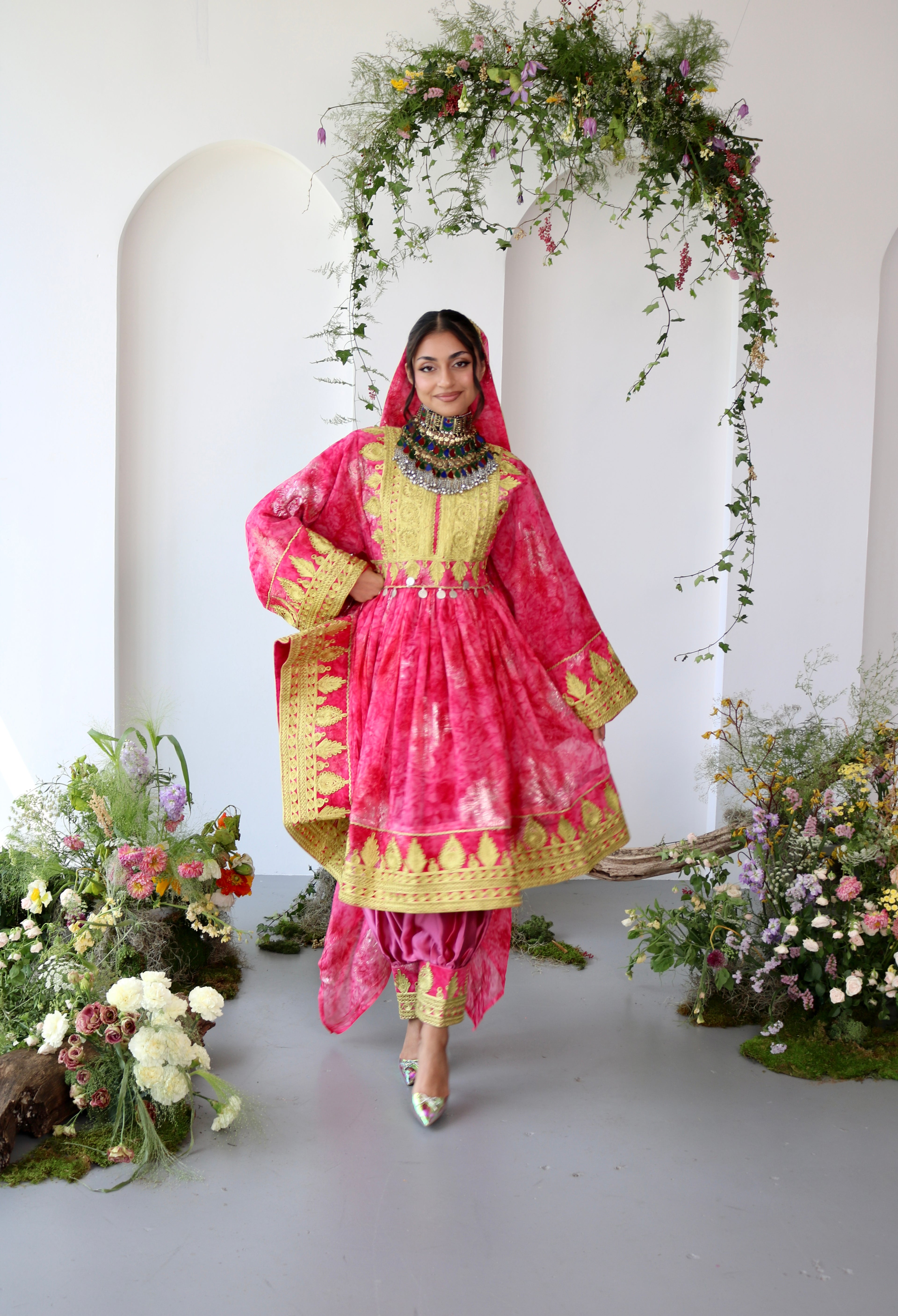 Farah Afghan Kuchi Dress (pink)