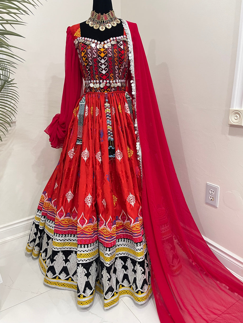Nelofar Afghan Kuchi Dress - Red
