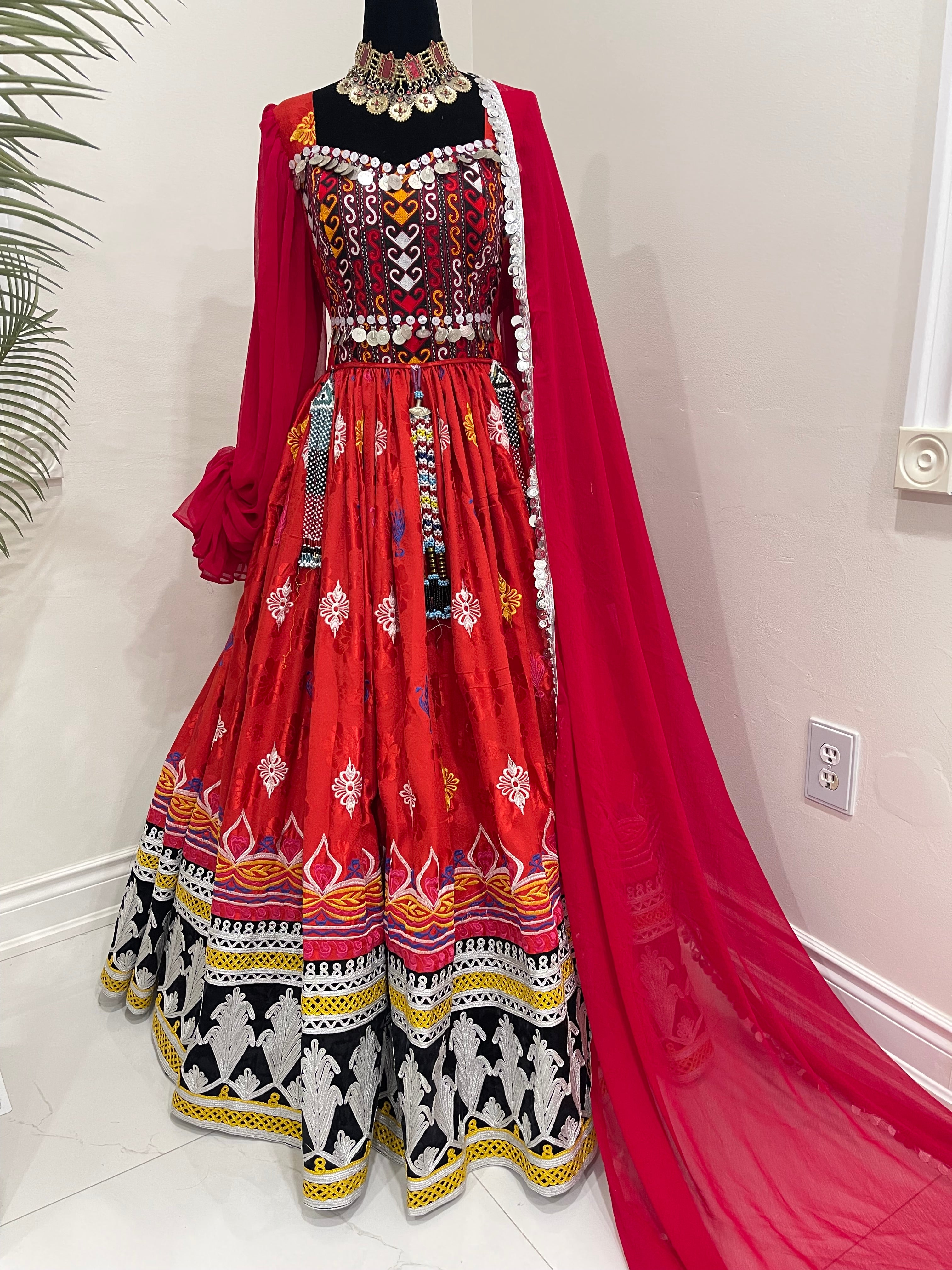 Nelofar Afghan Kuchi Dress - Red