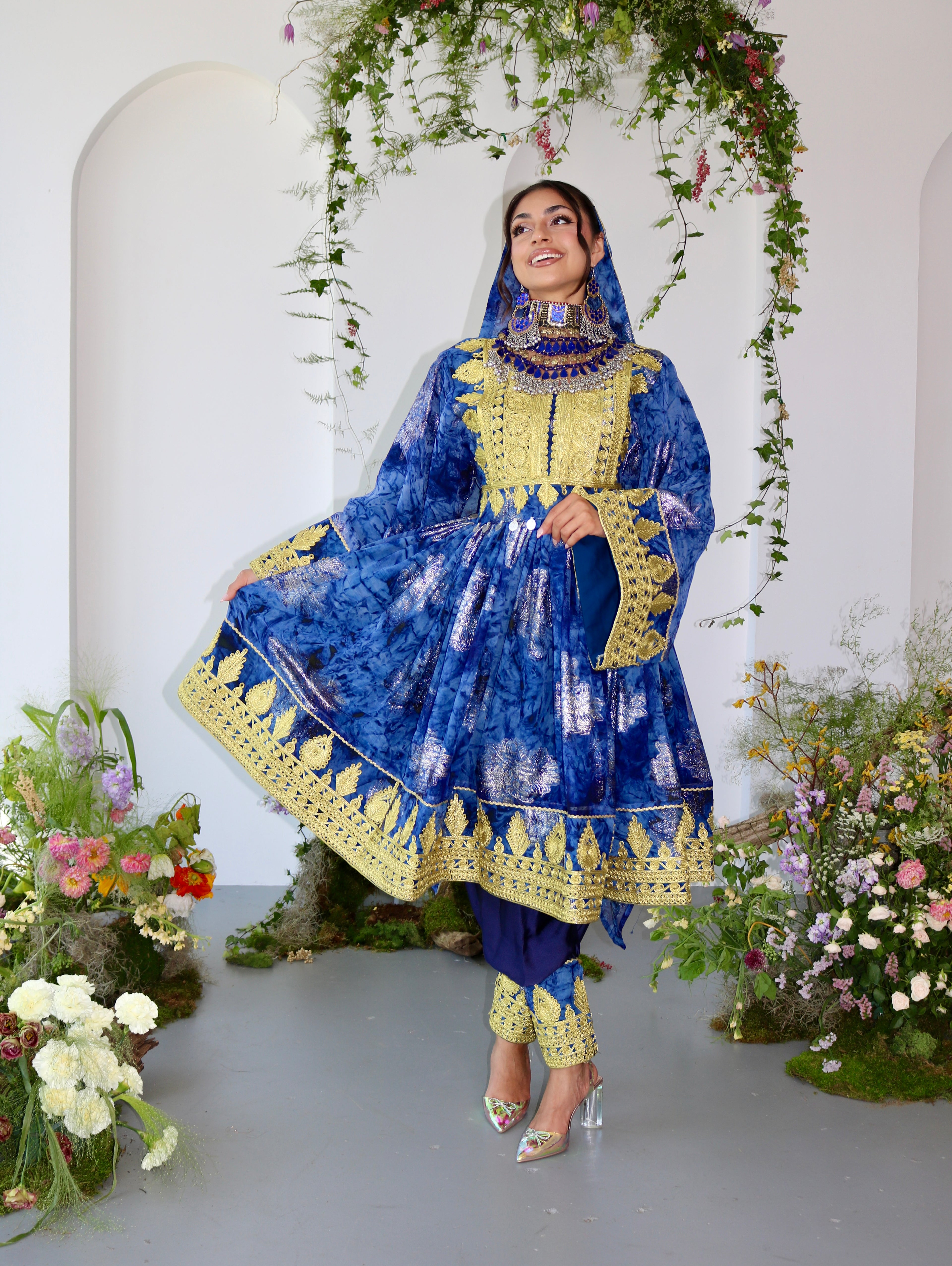 Farah Afghan Kuchi Dress (navy blue)