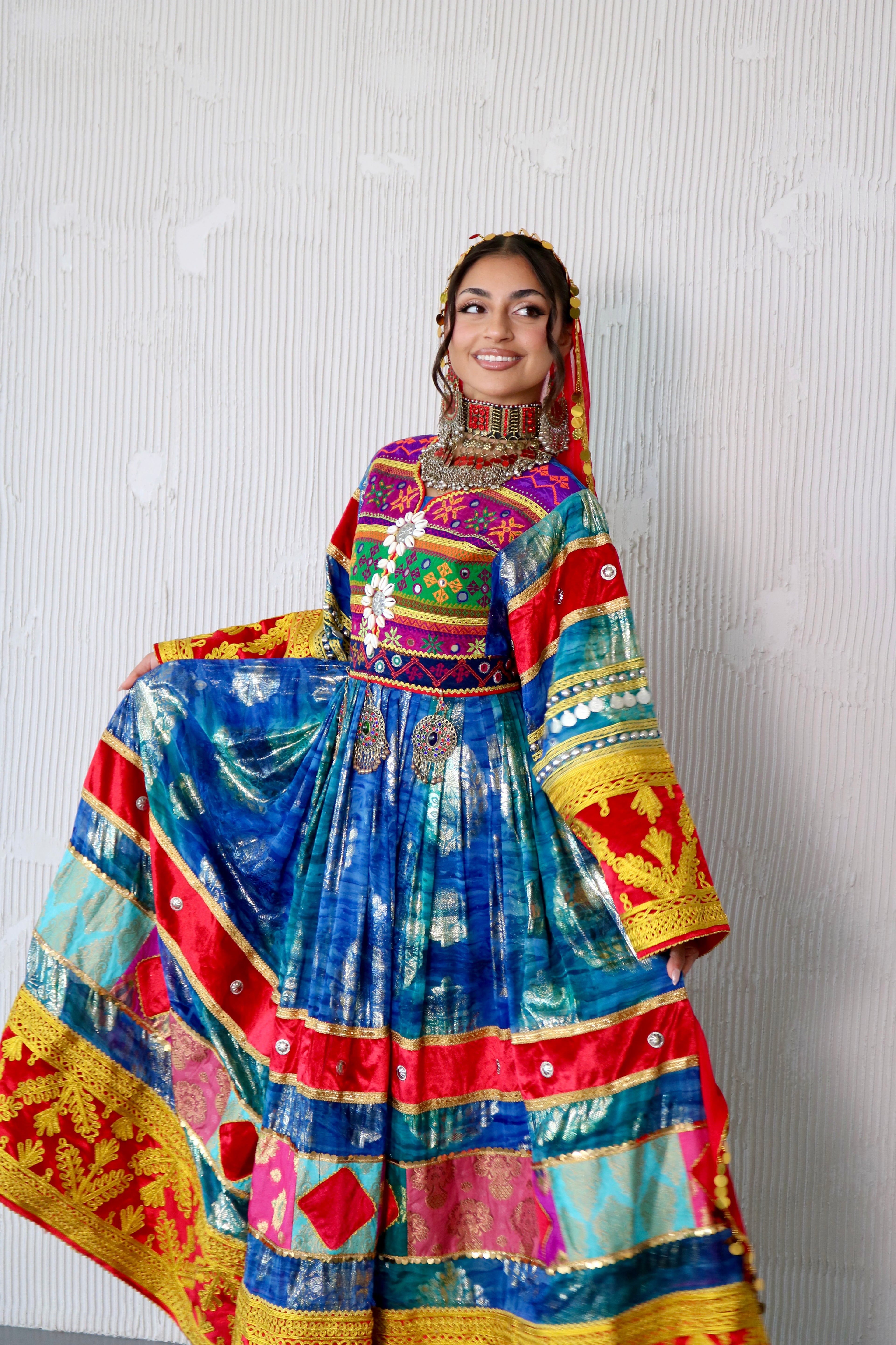 Layma Afghan Kuchi Dress(red/blue)