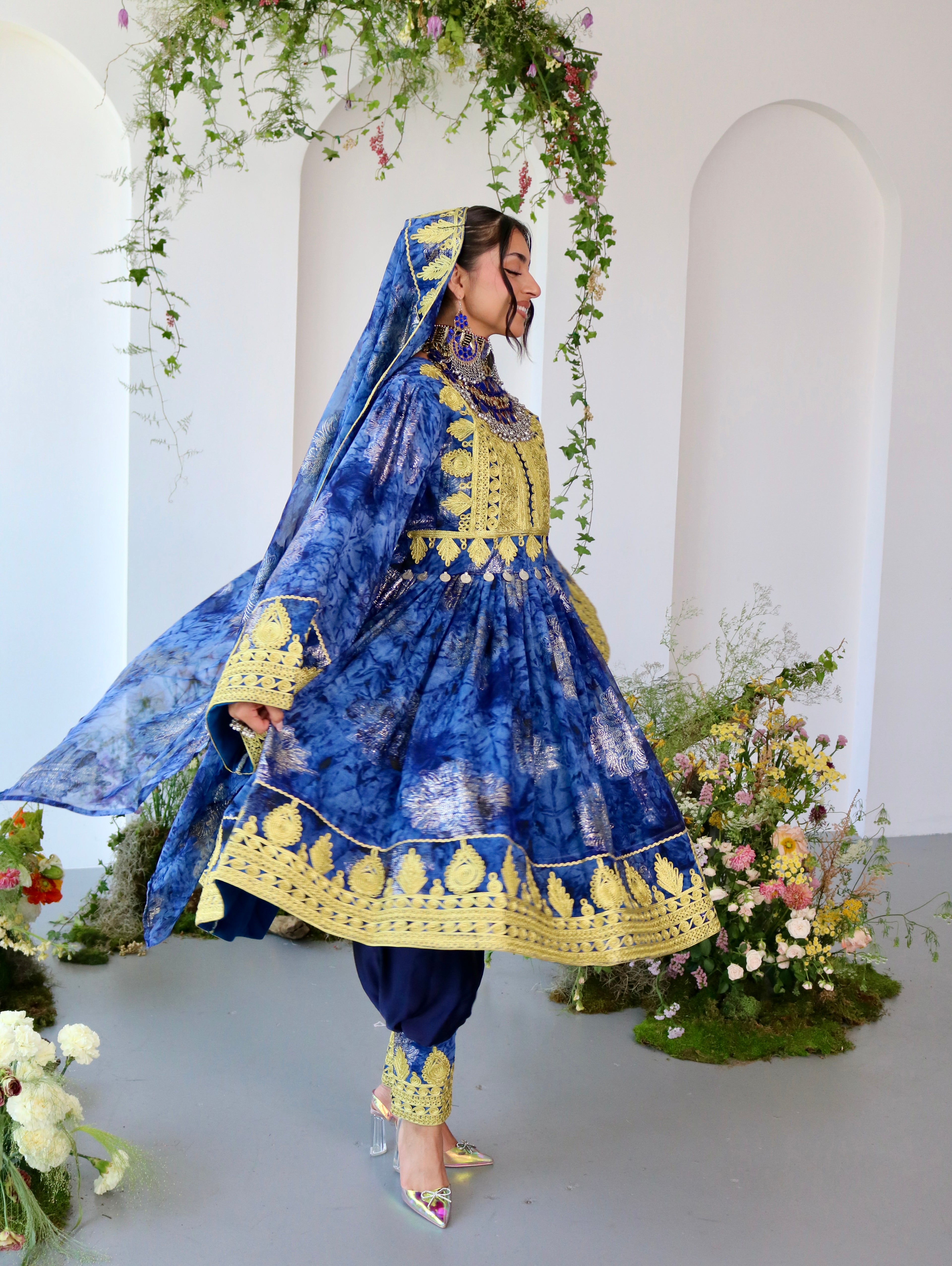 Farah Afghan Kuchi Dress (navy blue)