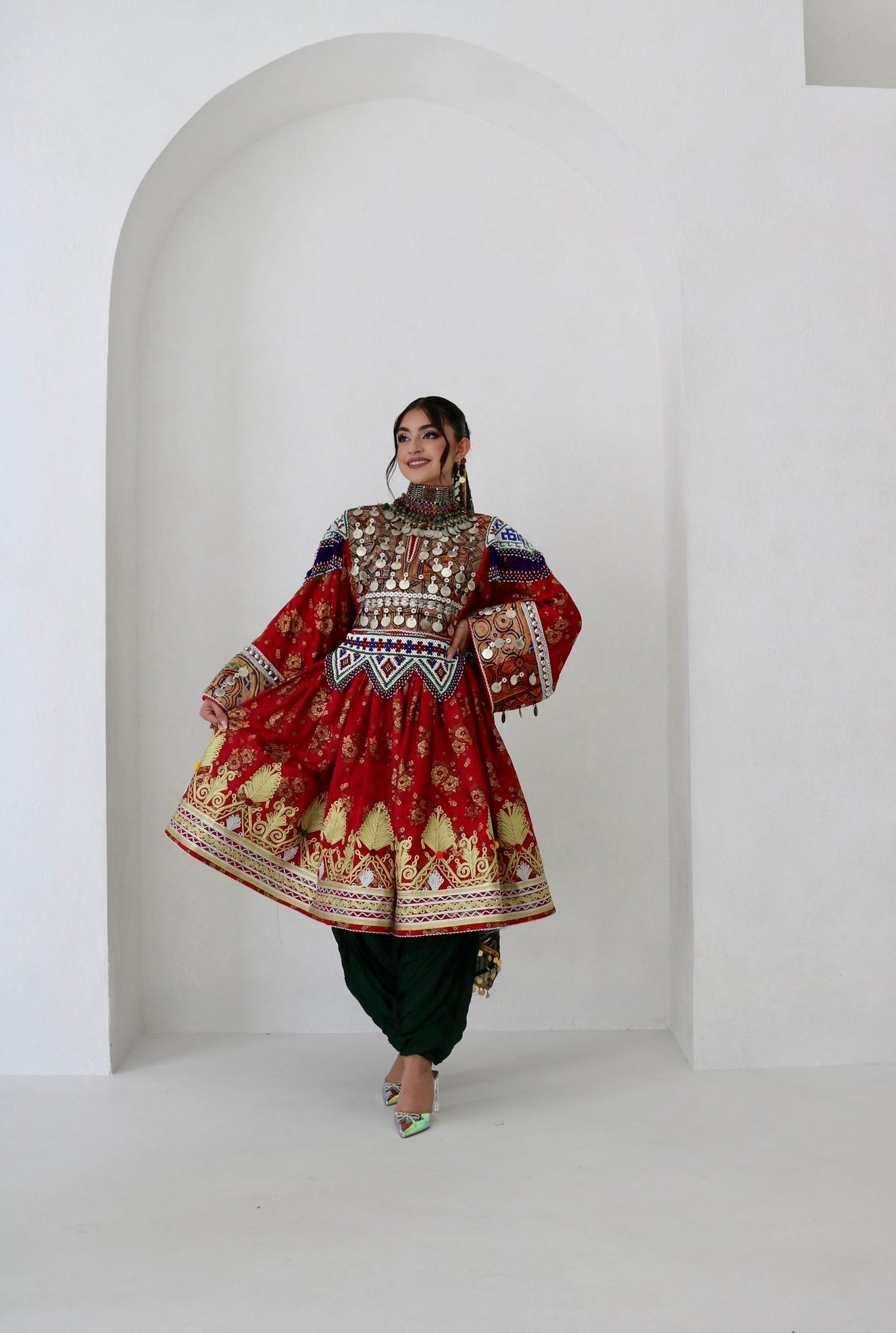 Farzana Afghan Kuchi Dress (red)