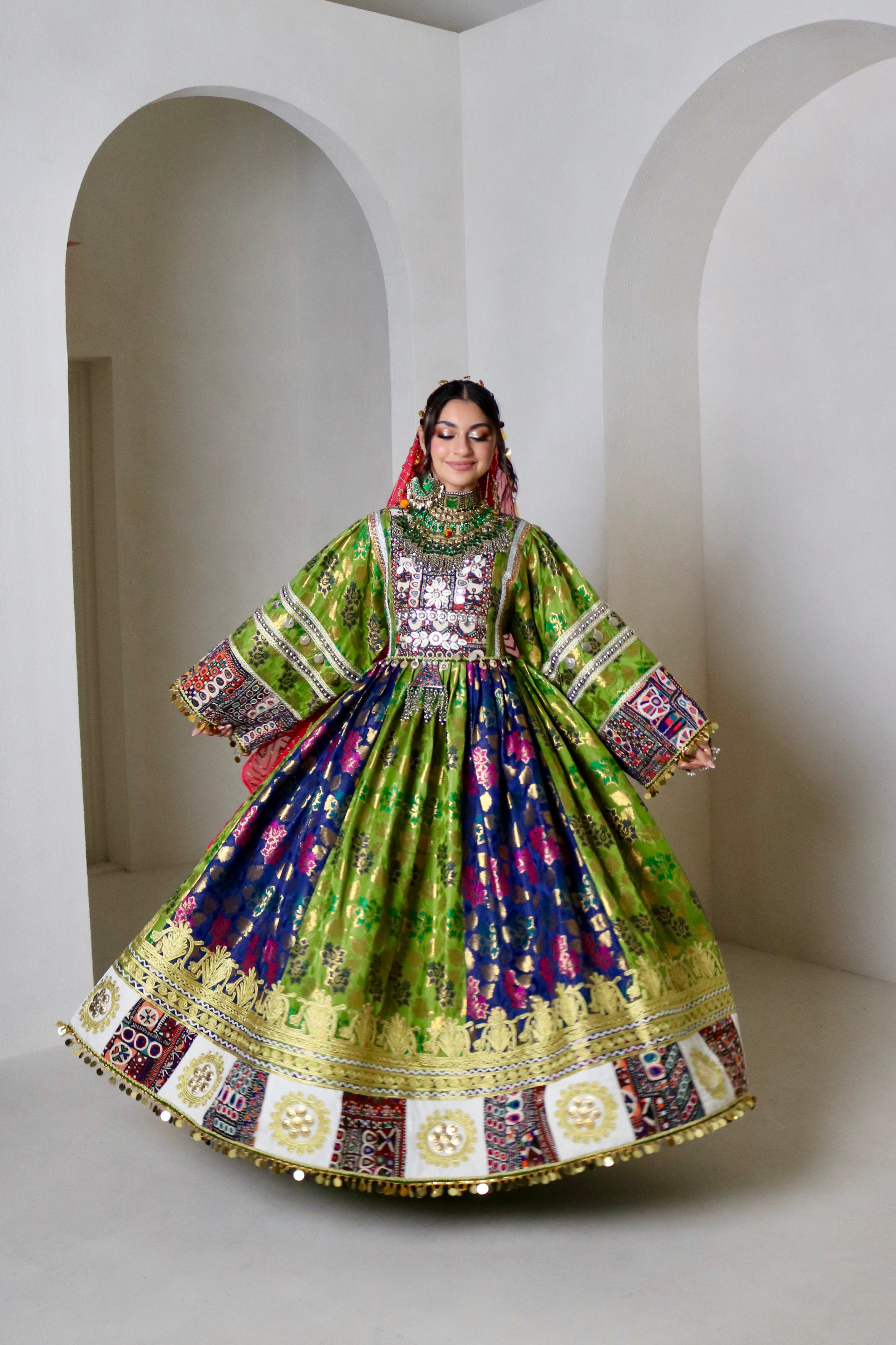 Sabrina Afghan Kuchi Dress (royal blue/green)
