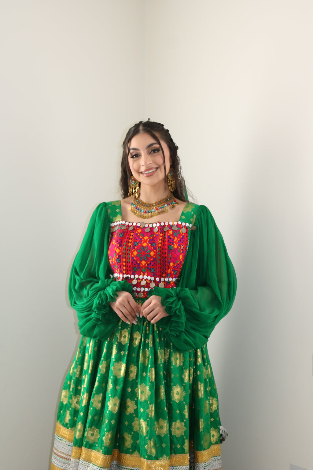 Nelofar Afghan Kuchi Dress- green