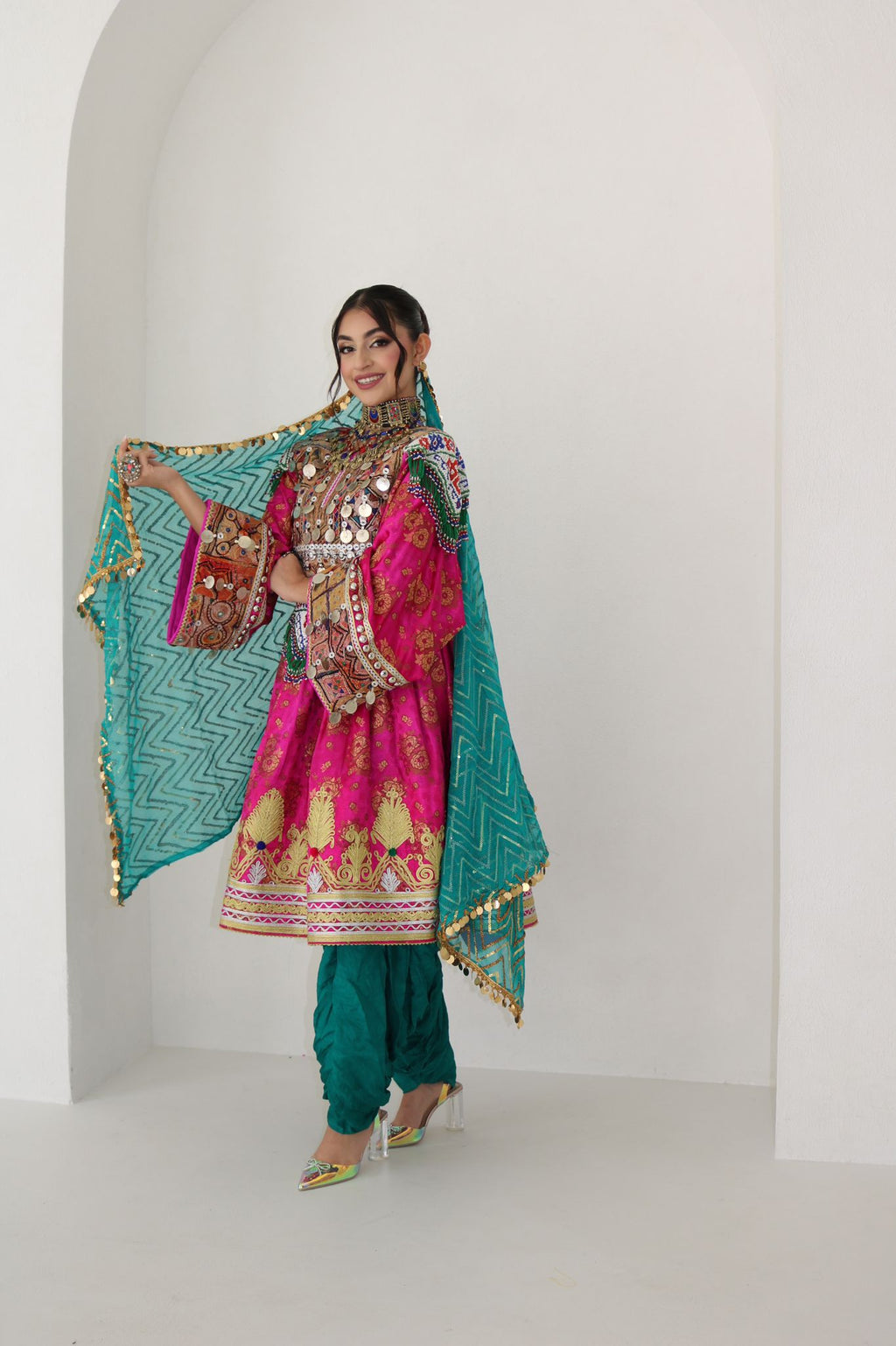 Farzana Afghan Kuchi Dress (pink)